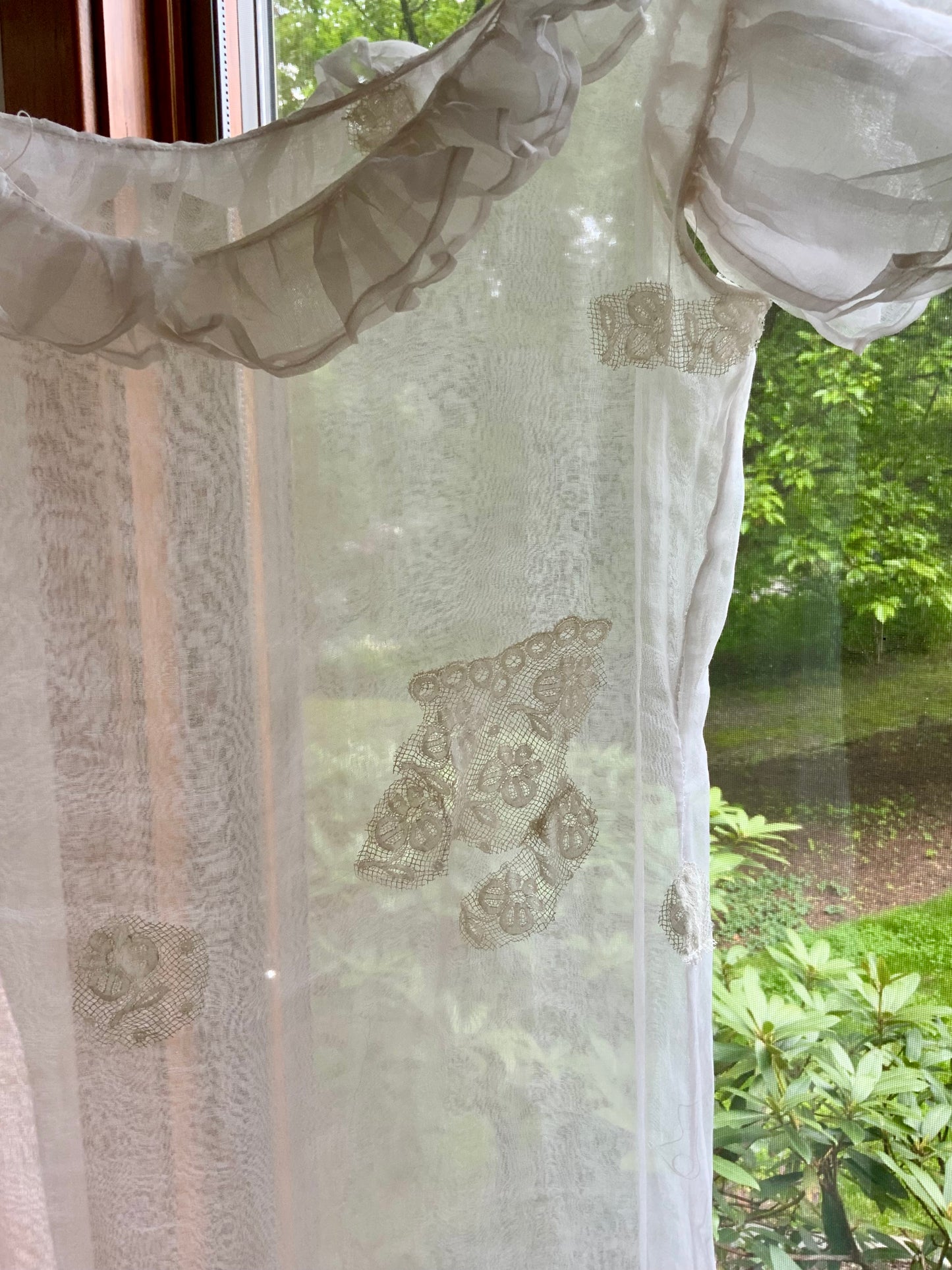 Ethereal Antique Organza Dress with Dramatic Ruffle Details and Lace Restorations
-20AJ