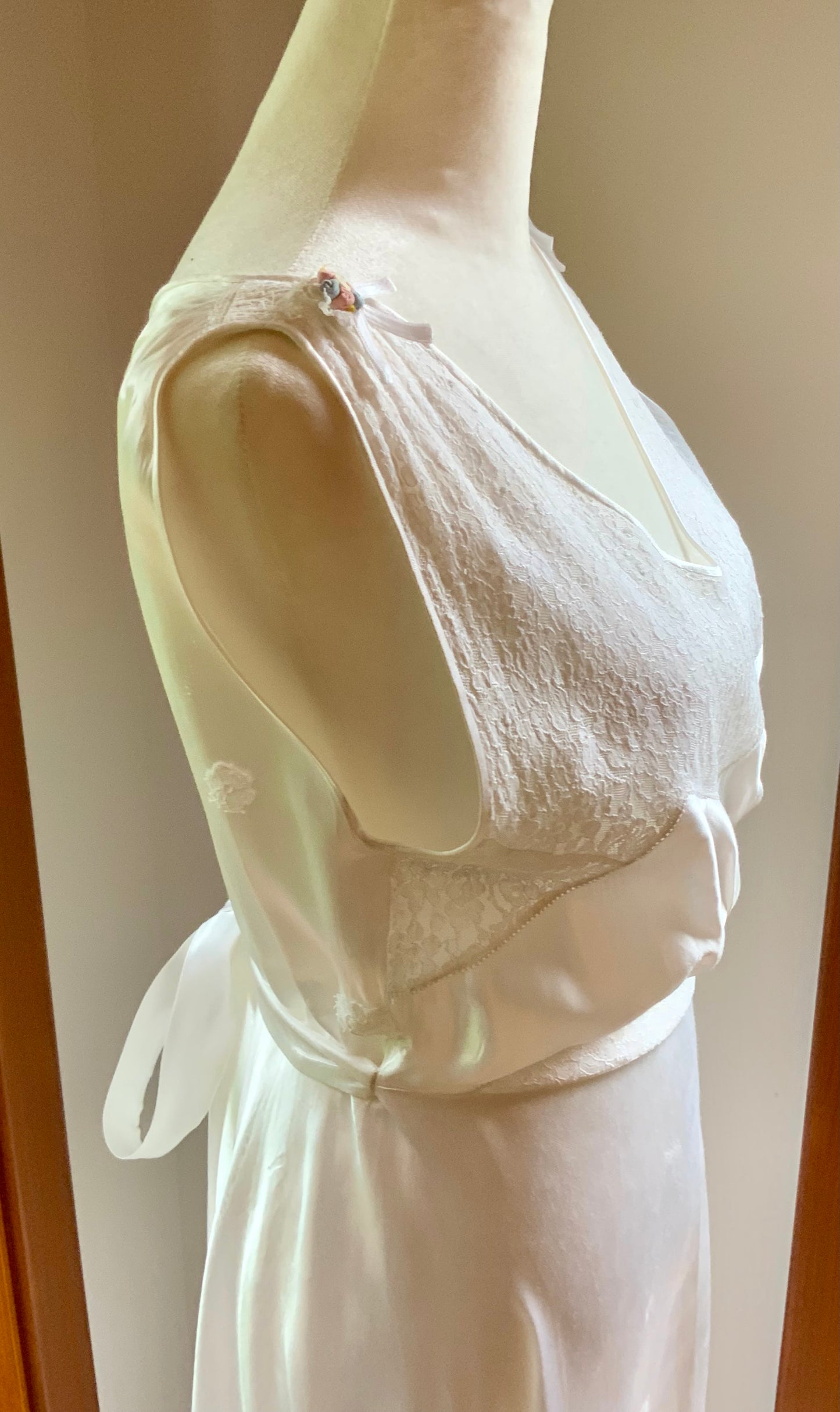 1930s Ivory Satin Bridal Lounge Set | Bias Cut Skirt & Lace Blouson Top | Romantic Two-Piece Ensemble