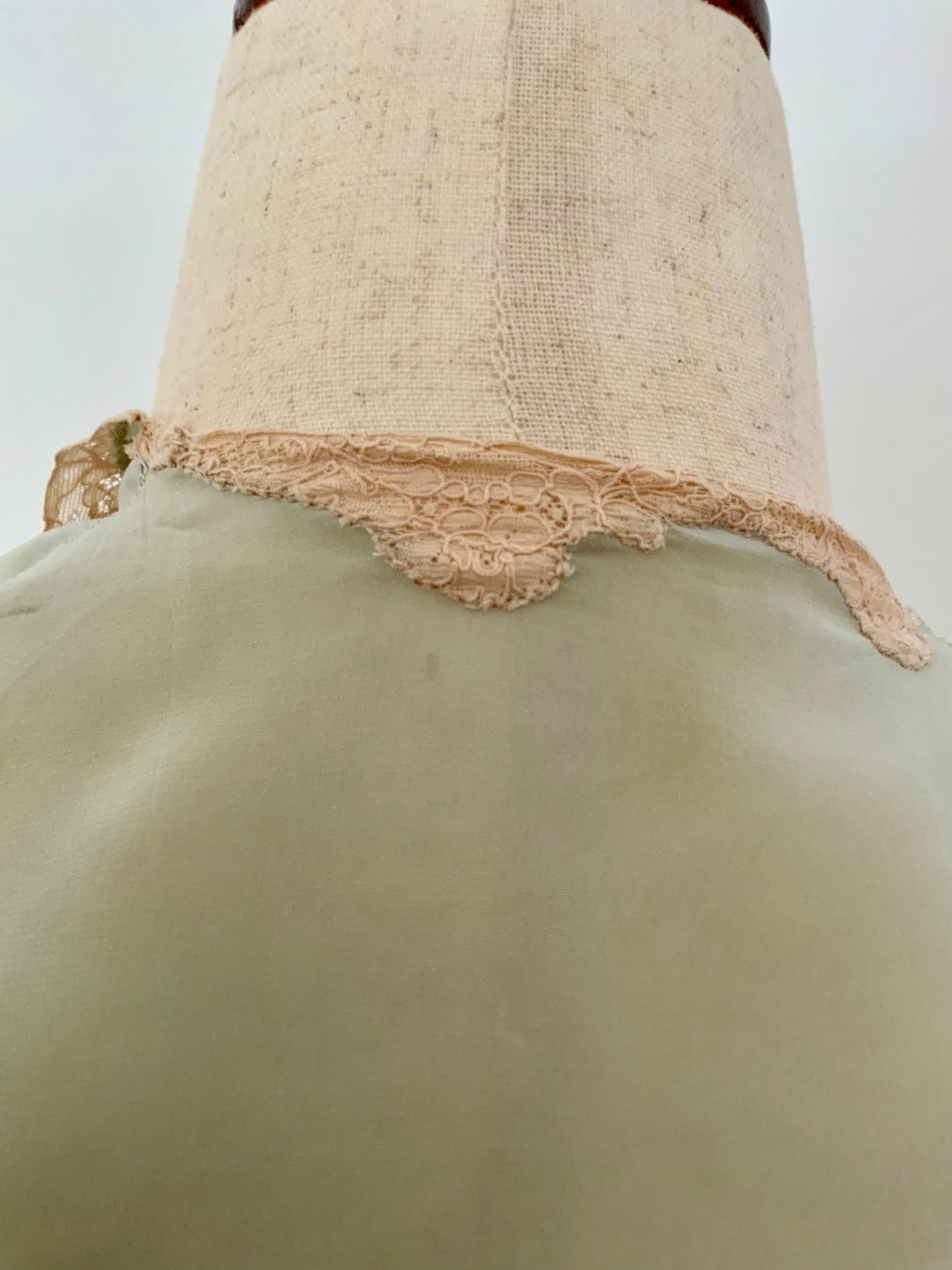 1930s Seafoam Silk Chiffon Bed Jacket with Blush Lace | Antique Boudoir Blouse-30BC