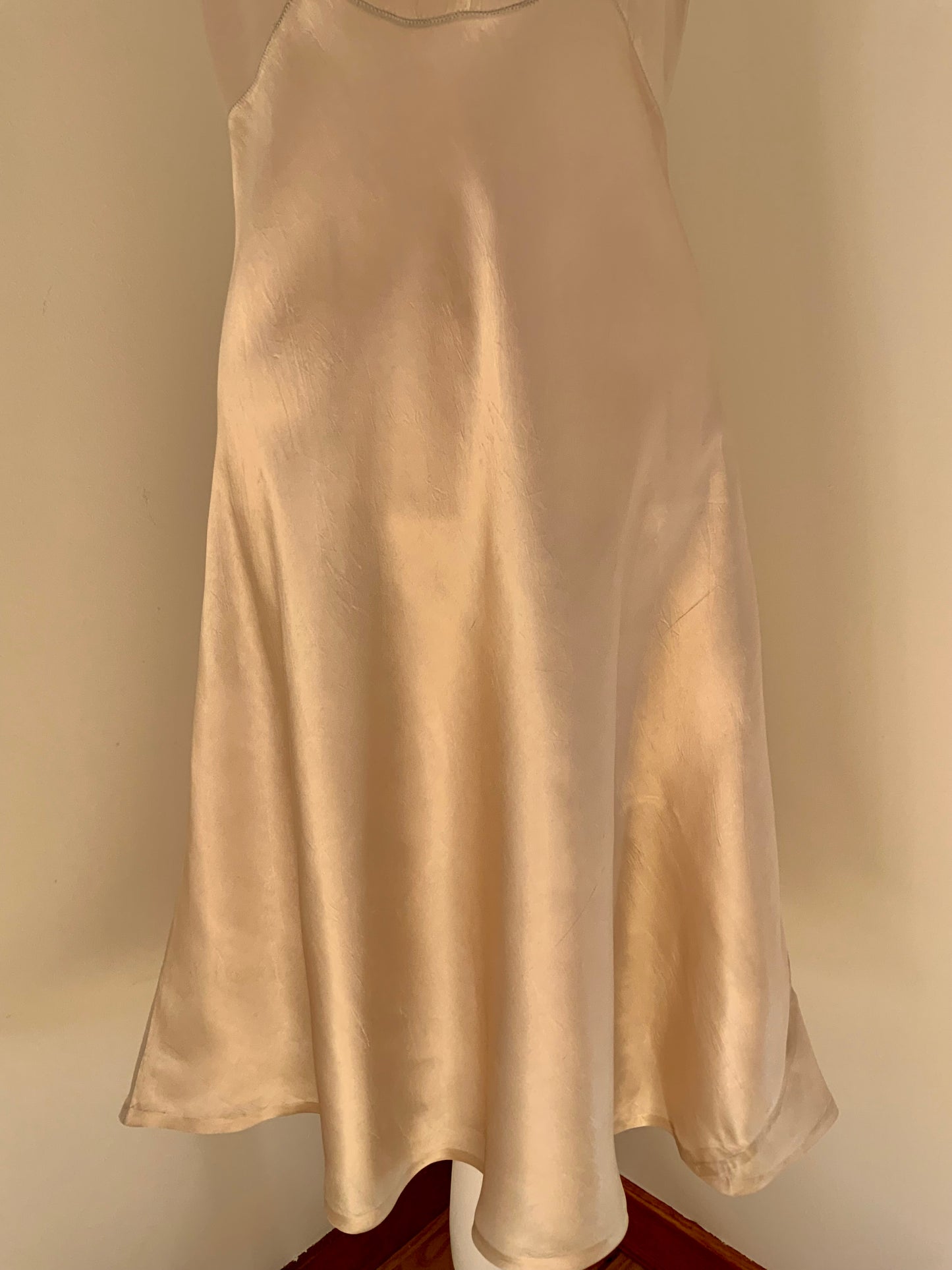 Vintage Silk Slip Dress – Hand Dyed Champagne and Grey with Lace Bodice & Satin Ribbon
 - 40Pi