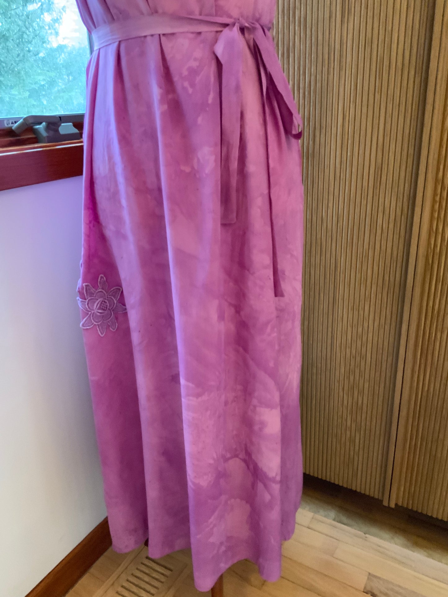 Hand Dyed Silk 1920s–30s Gown | Lavender Lace Pintuck Maxi Dress | Antique Silk Day Dress with Original Belt- 20AD