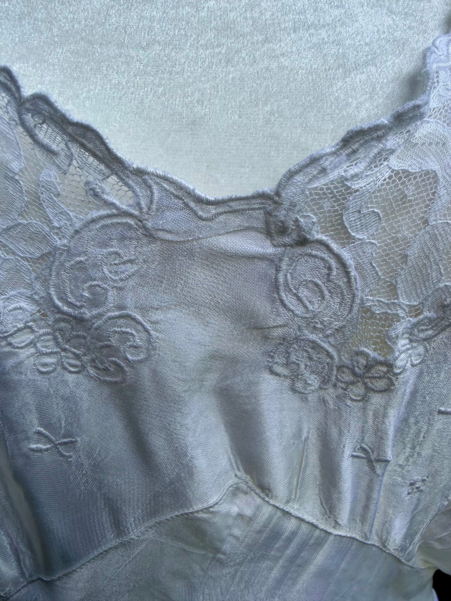 1930s White Pure Rayon Bias Cut Slip Dress with Lace Bodice.30CH