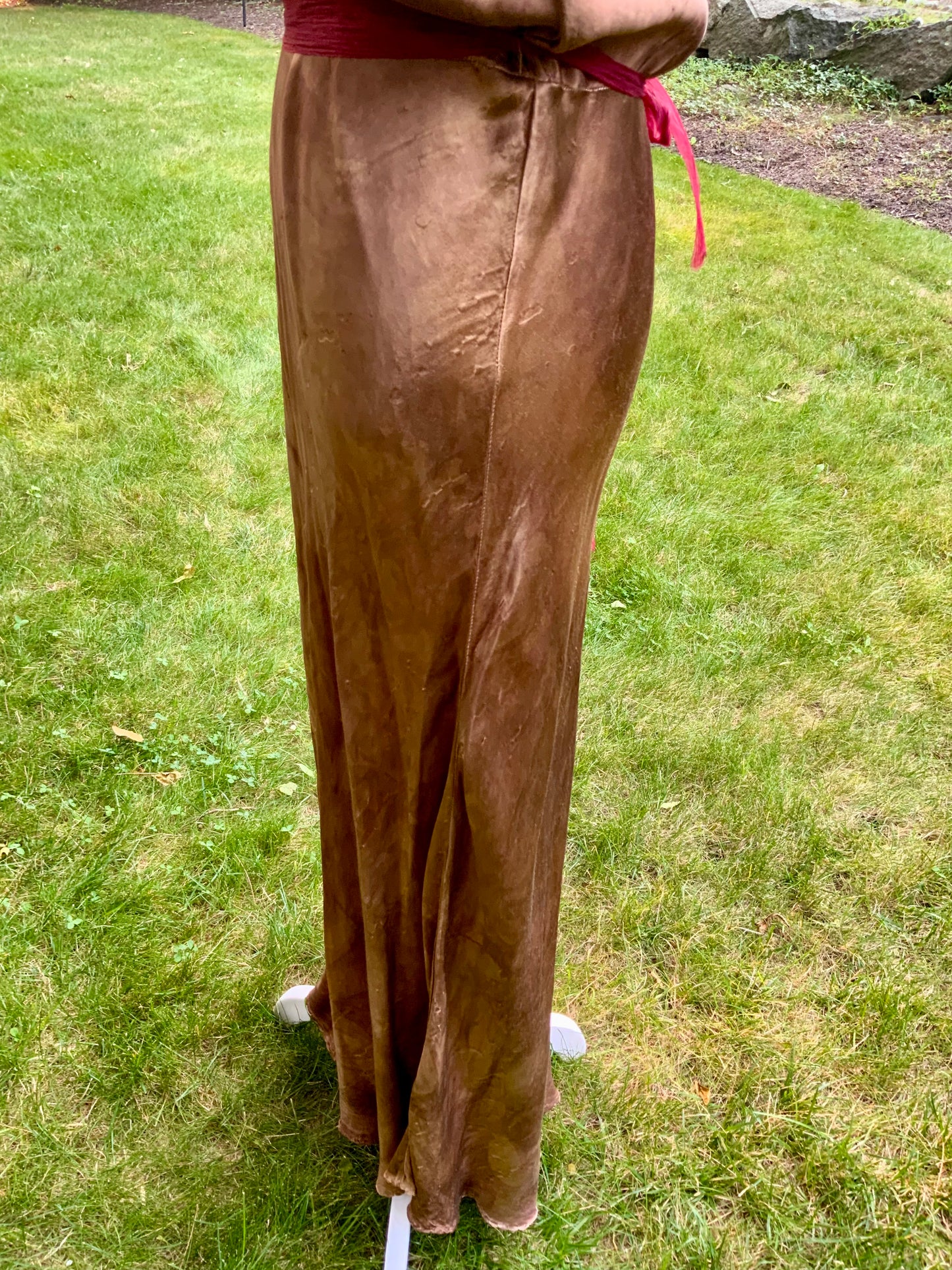 1930s Hand Dyed Silk Slip Dress Chocolate Brown Bias Cut Art Deco Embroidered Bodice OOAK
-40BK