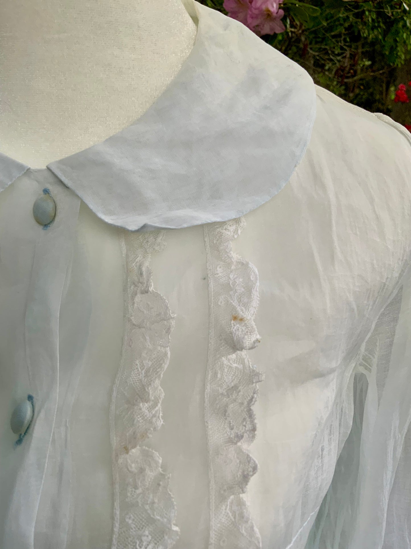 Late 1930s 1940s Sheer Blue Cotton Organdy Dress Romantic Lingerie Style Dress-30CR
