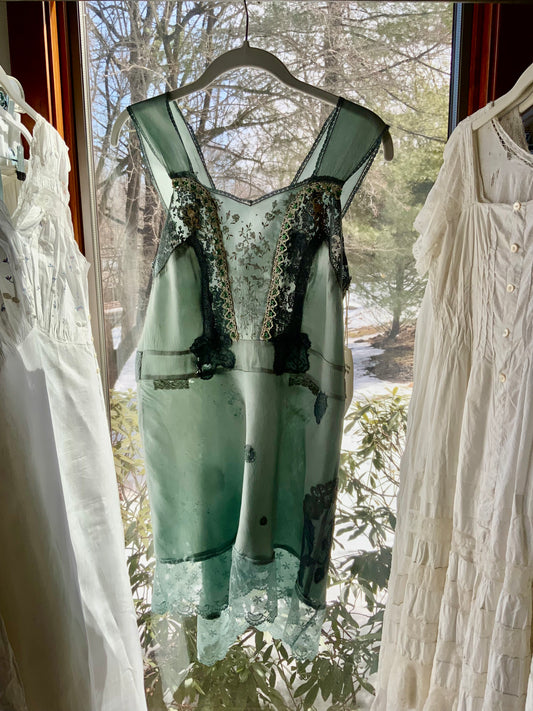 1920s–1930s Antique Silk Boudoir Slip Dress – Art Deco Lingerie Dress – Hand Dyed & Artistically Restored-30BF
