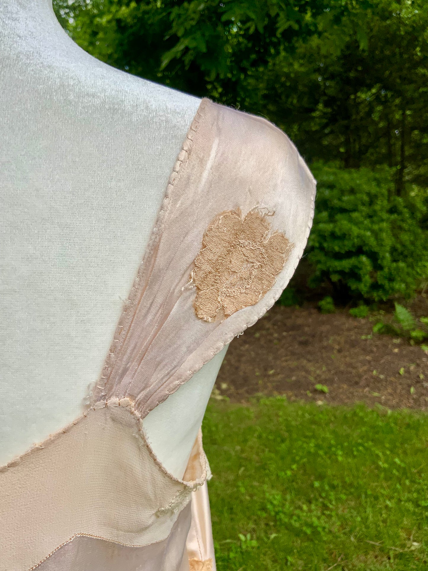 1930s Silk Chiffon Hostess Gown | Blush Pink Boudoir Dress | Restored Antique Lingerie.Tea Dyed-30D