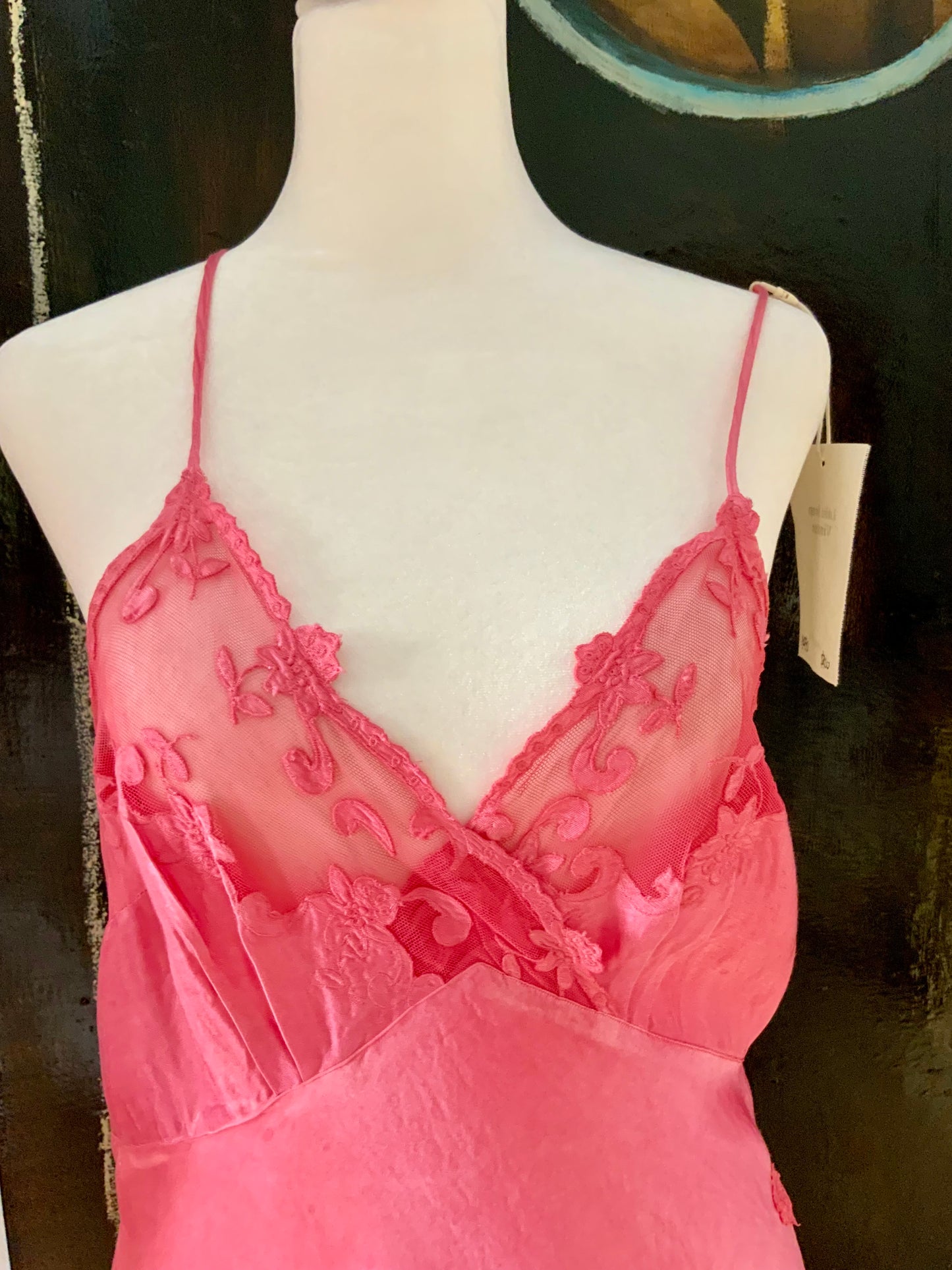 1970s Silk Slip Dress in Hand-Dyed Pink | Lace Bodice - 70F