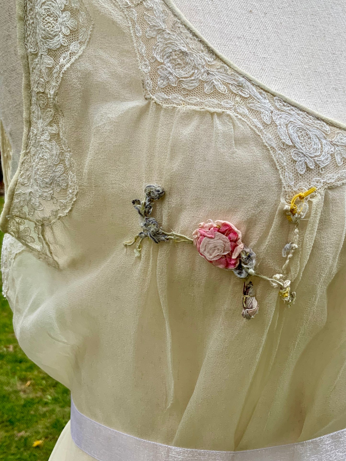 Edwardian–1920s Sheer Silk Chiffon Slip Dress | -Trousseau Lingerie Gown –20AP