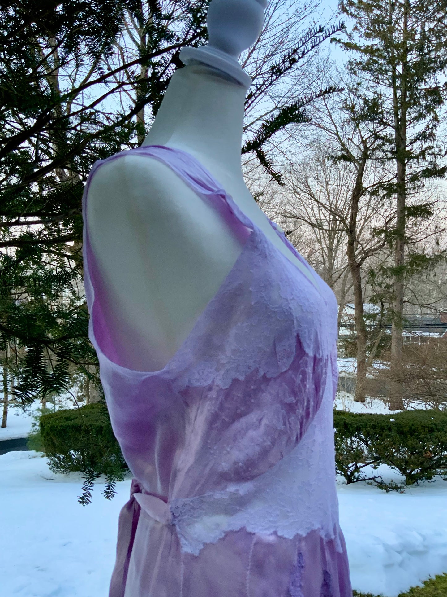 1970s Lilac Satin & Lace Gown – Hand Dyed Romantic Vintage Maxi Dress
 - 50V