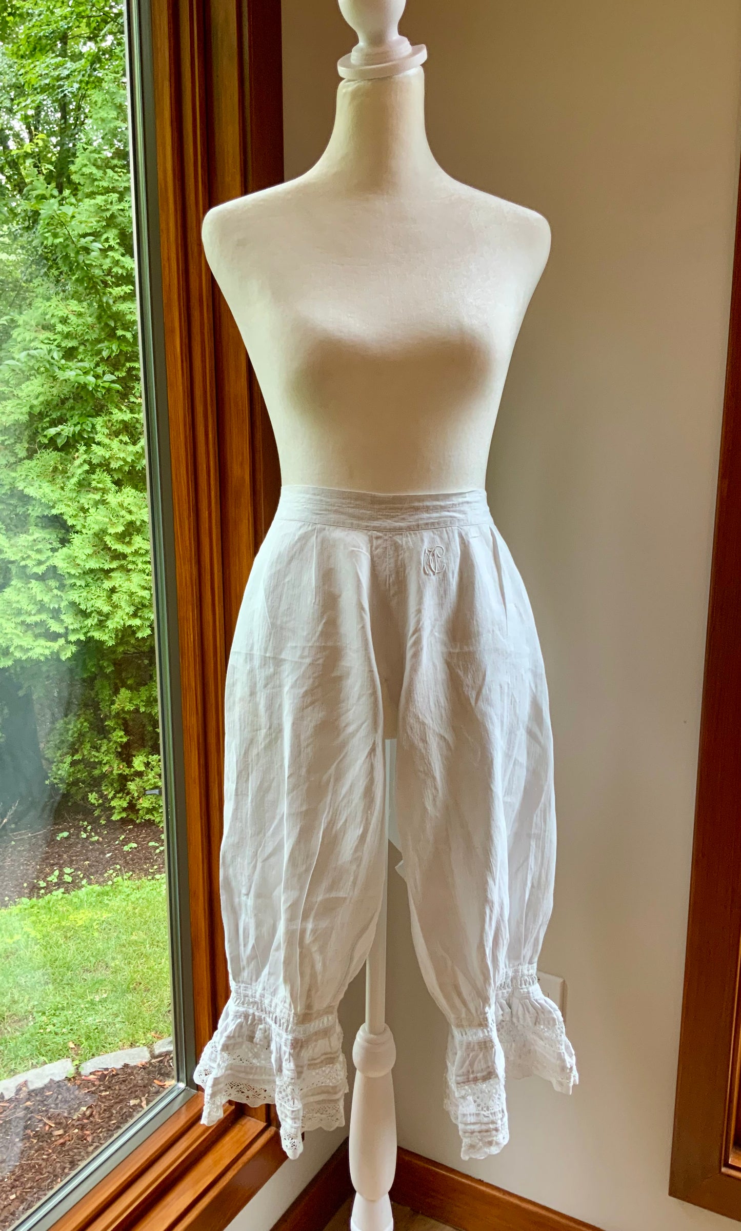 Antique Edwardian White Cotton Bloomers | Monogrammed Lace Pantaloons | Romantic Heirloom Lingerie-ED85