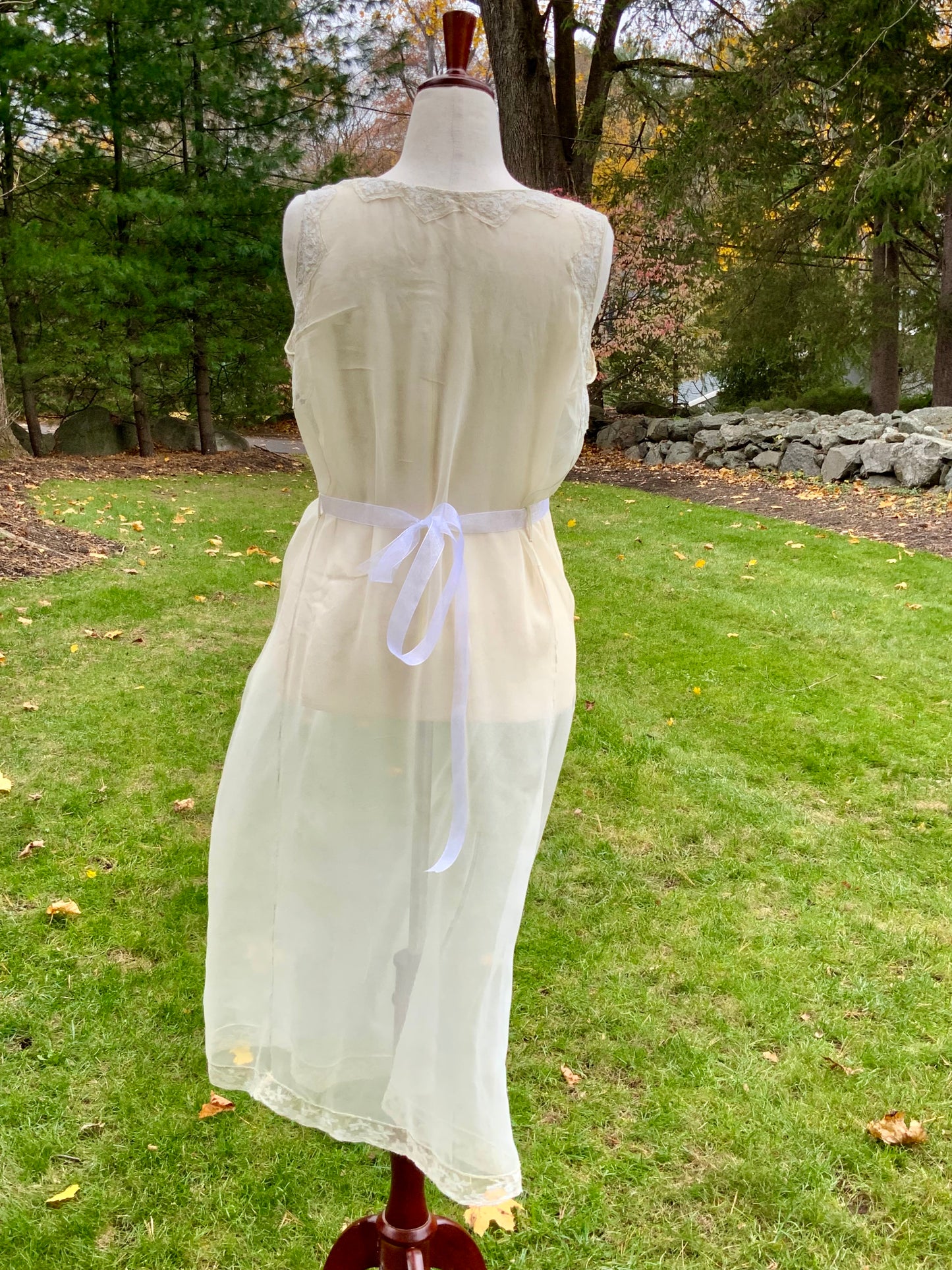 Edwardian–1920s Sheer Silk Chiffon Slip Dress | -Trousseau Lingerie Gown –20AP