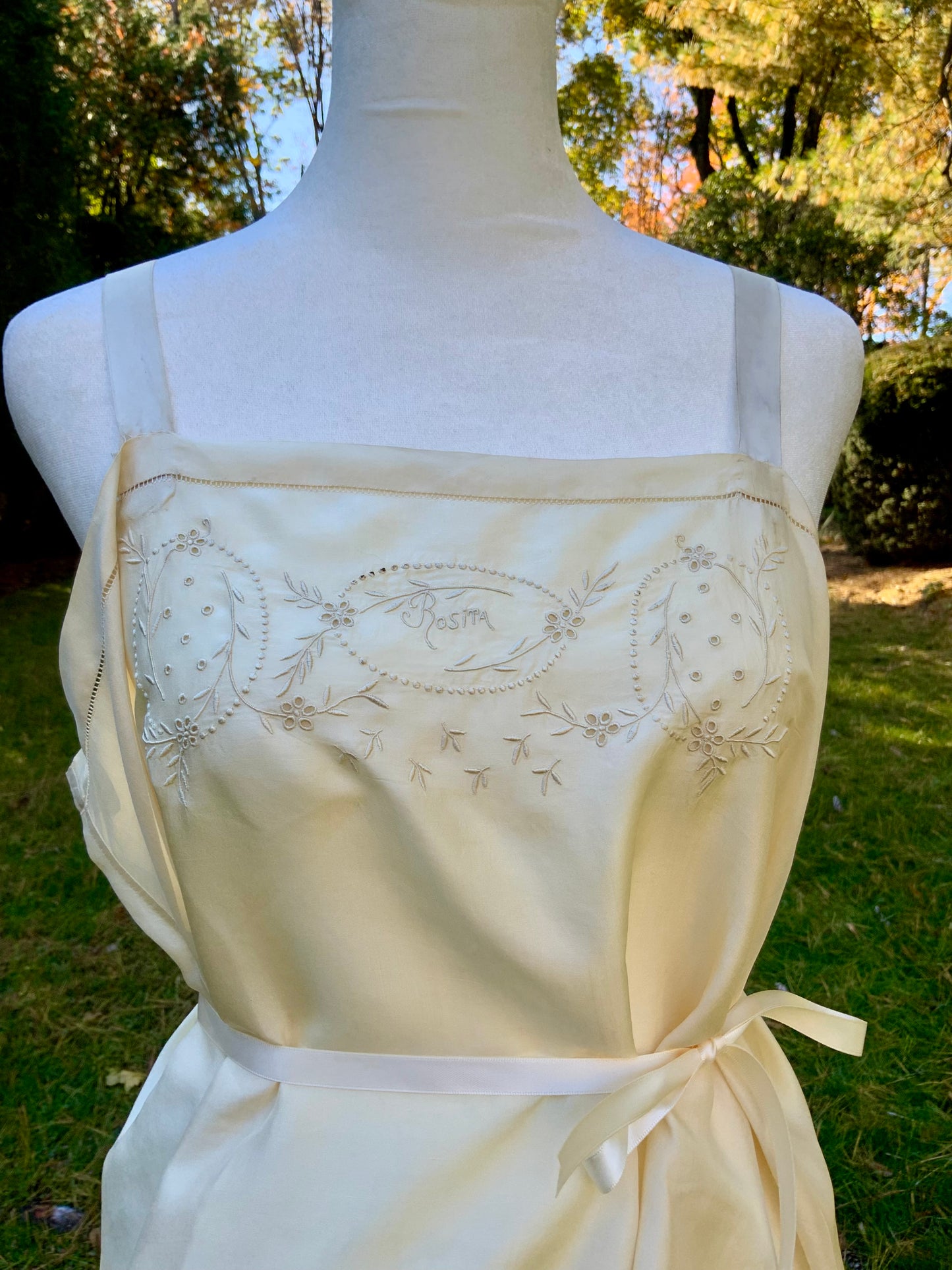 Edwardian Pure Silk Slip Dress c.1905–1915 – Hand Embroidered “Rosita” Monogram | Antique Lingerie Heirloom -ED23