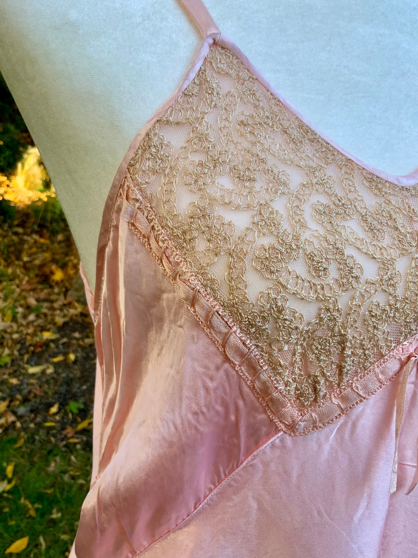 1930s Pink Rayon Satin Slip Dress – Vintage Lace Bodice & Hem-40B4