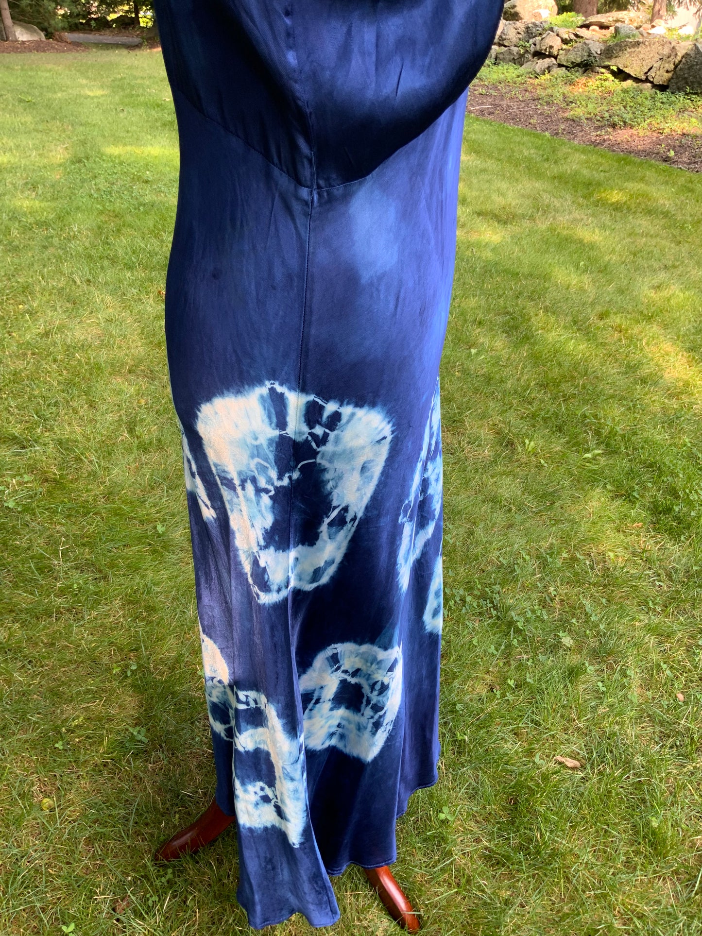 1930s Hand-Dyed Indigo Silk Slip Dress with Batik Resist Dye | OOAK
-40BN