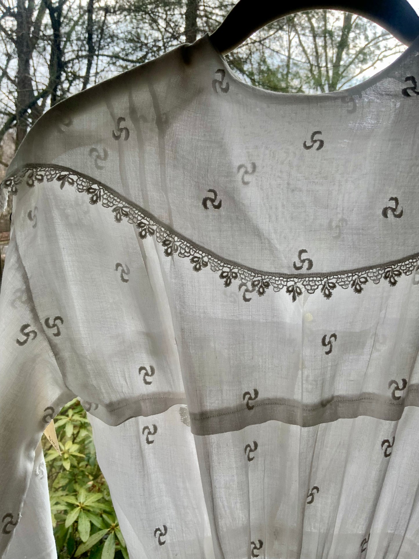 Edwardian Lingerie Dress 1915–1925 Sheer Embroidered Cotton with Lace Detail-ED73