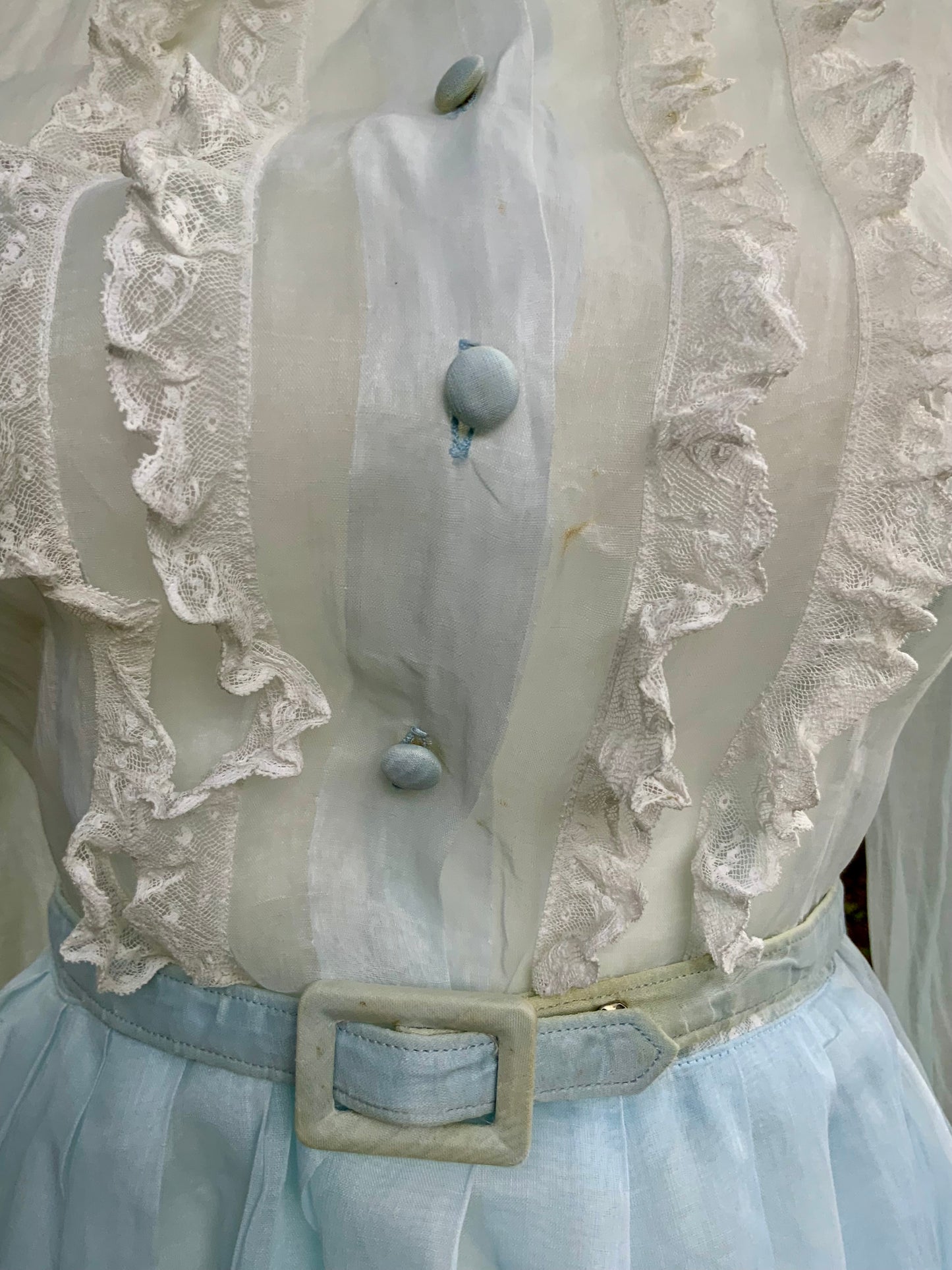 Late 1930s 1940s Sheer Blue Cotton Organdy Dress Romantic Lingerie Style Dress-30CR