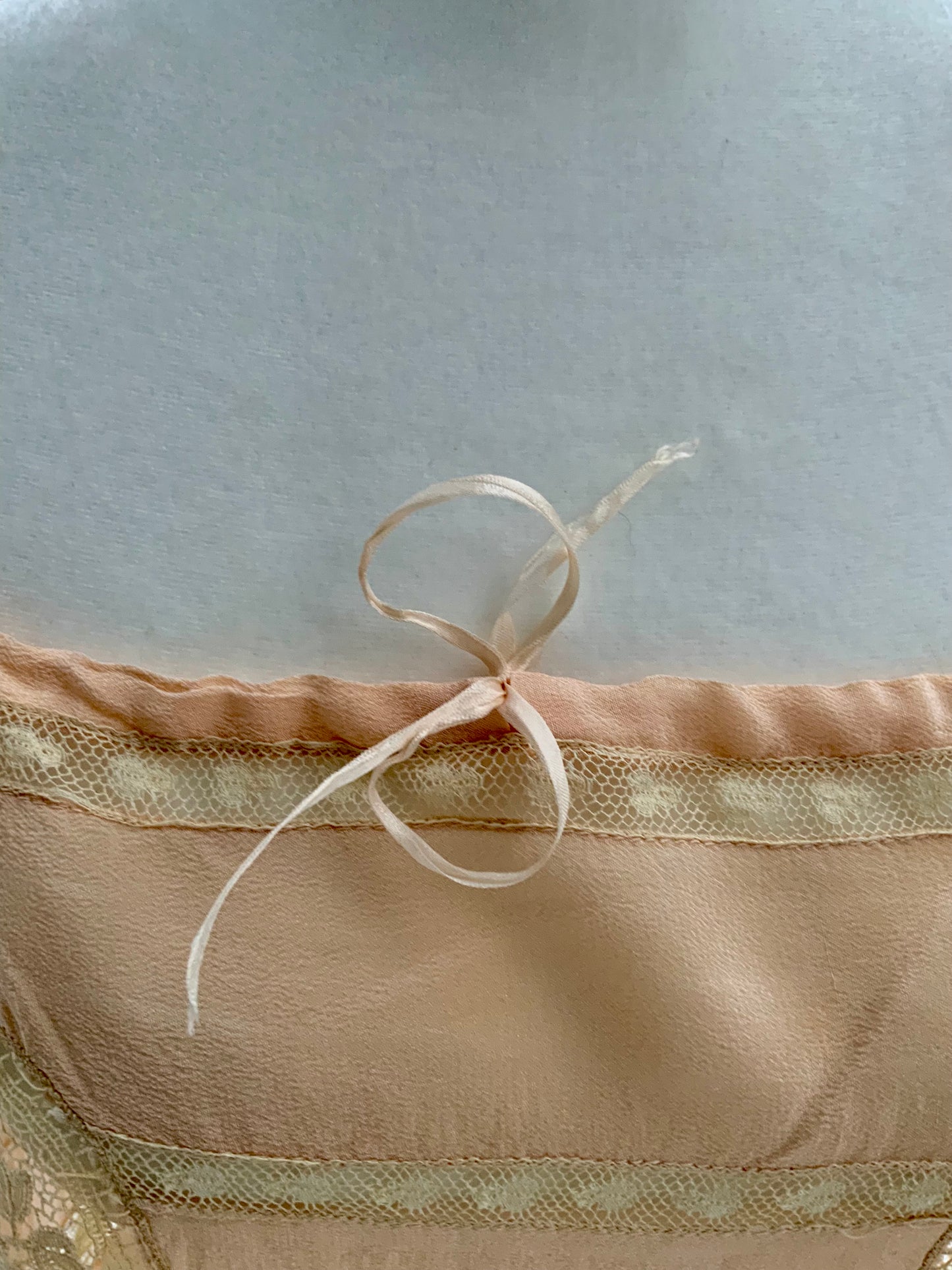 Circa 1912–1918 Blush Pink Silk Chiffon Teddy with Antique Lace – Edwardian Boudoir Lingerie-ED47