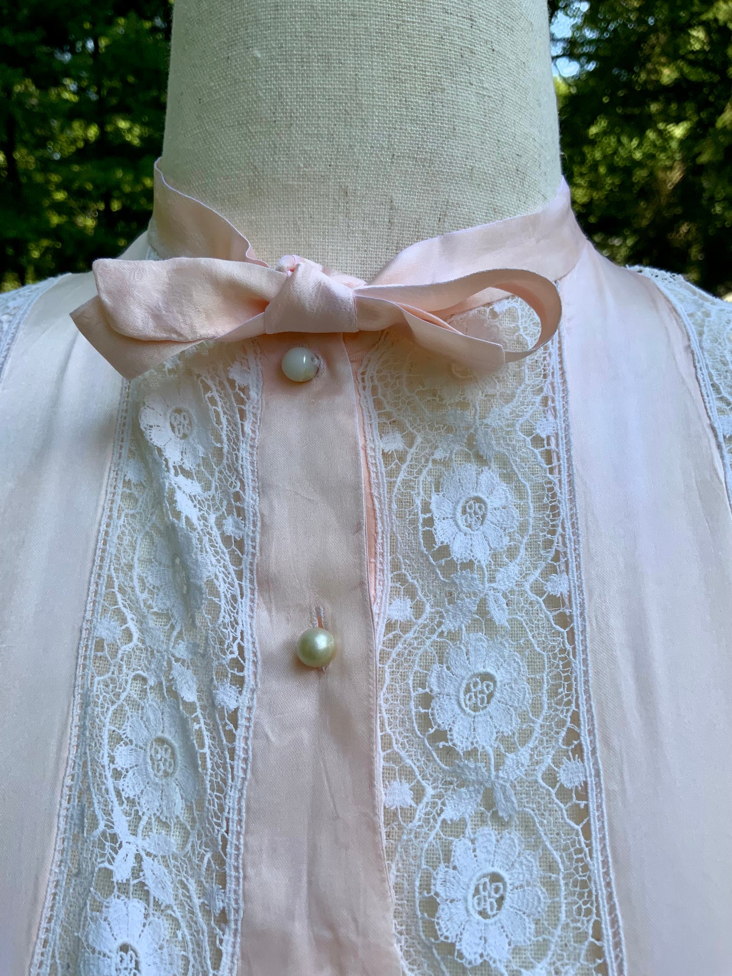 1930s Peach & Blush Silk Nightgown Vintage Boudoir Gown Original Belt Lace Bridal Lingerie Romantic Old Hollywood-30CV