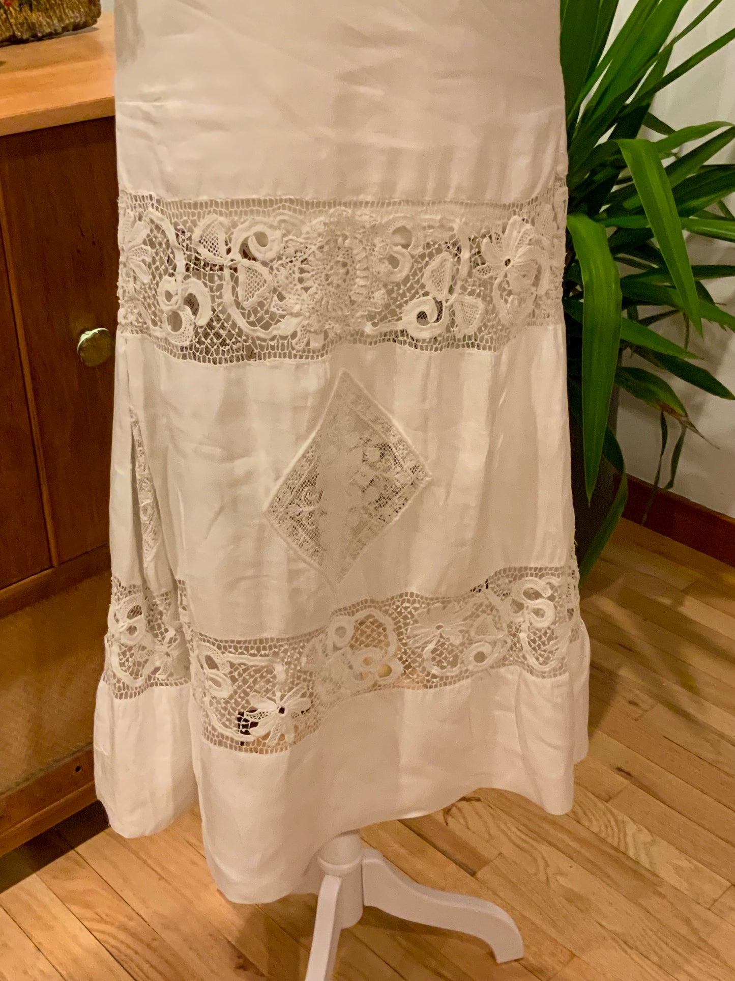 Edwardian Cotton & Lace Tea Dress c.1905–1915 |Antique Lingerie Dress with Battenberg & Crochet Lace-ED32