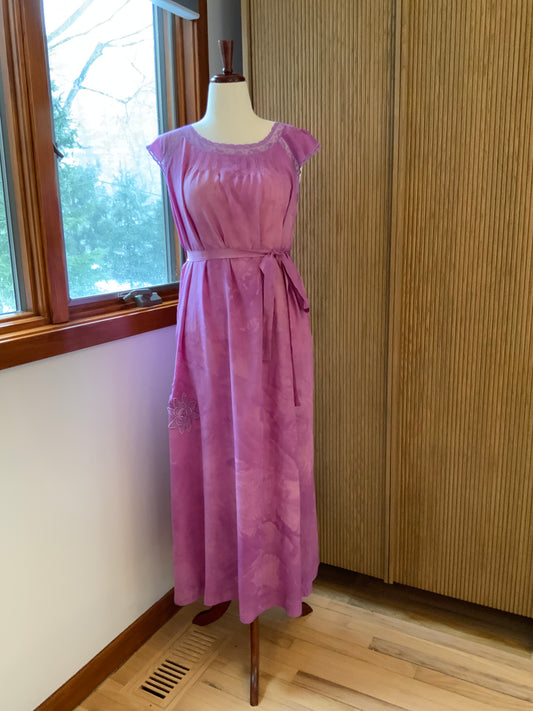 Hand Dyed Silk 1920s–30s Gown | Lavender Lace Pintuck Maxi Dress | Antique Silk Day Dress with Original Belt- 20AD