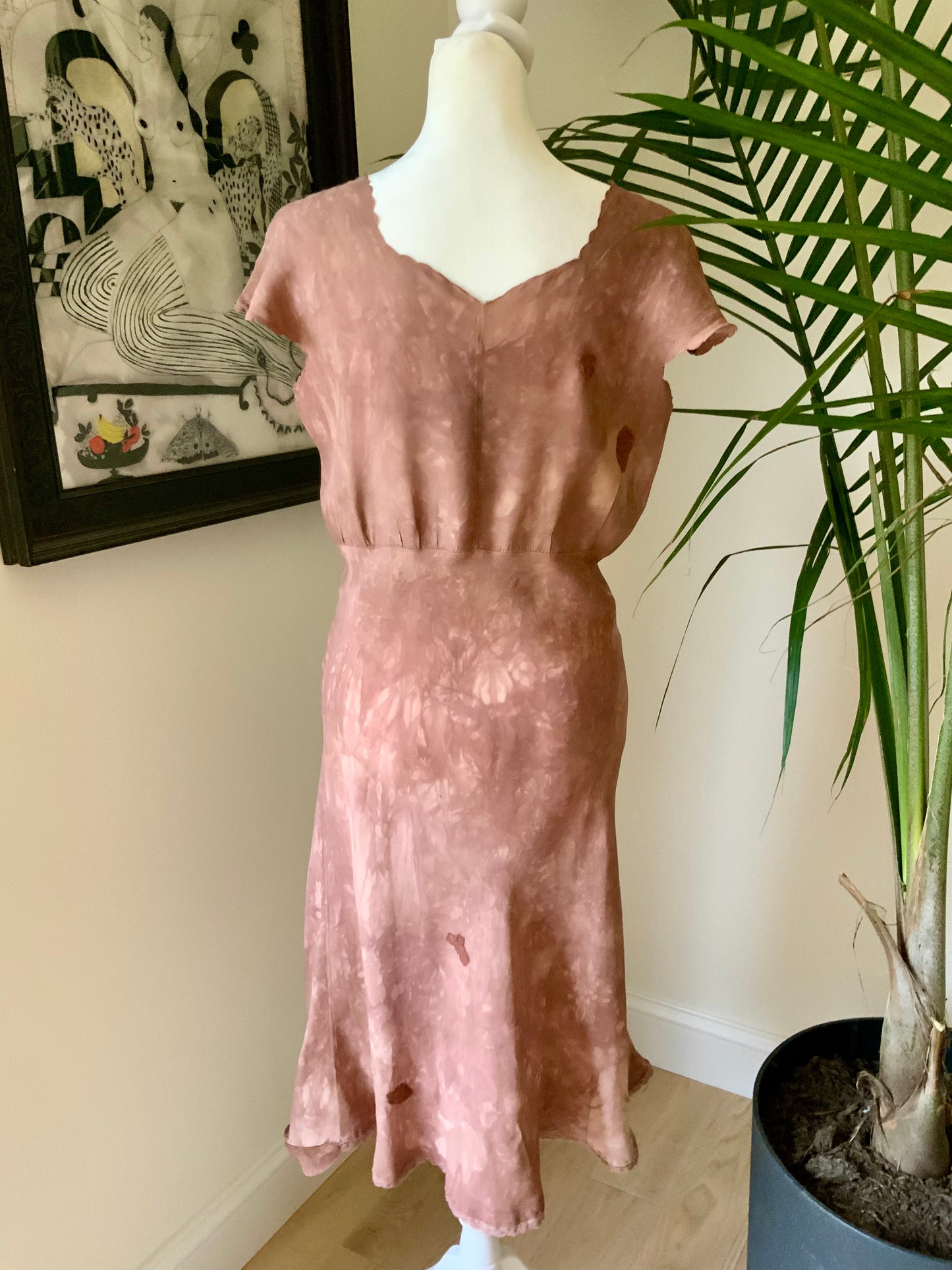 1930s Hand Dyed Silk Dress | Artistically Restored Vintage Lace Appliqué Dress-30DE