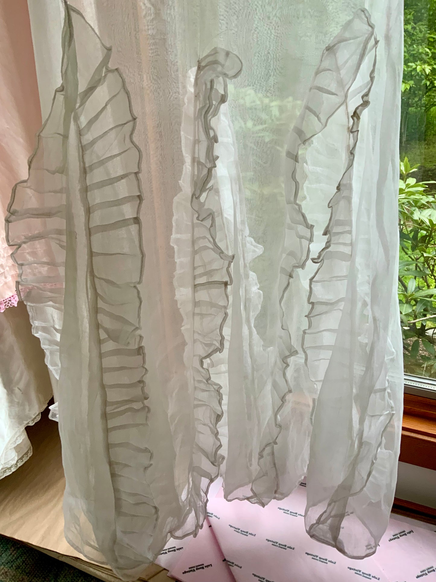 Ethereal Antique Organza Dress with Dramatic Ruffle Details and Lace Restorations
-20AJ