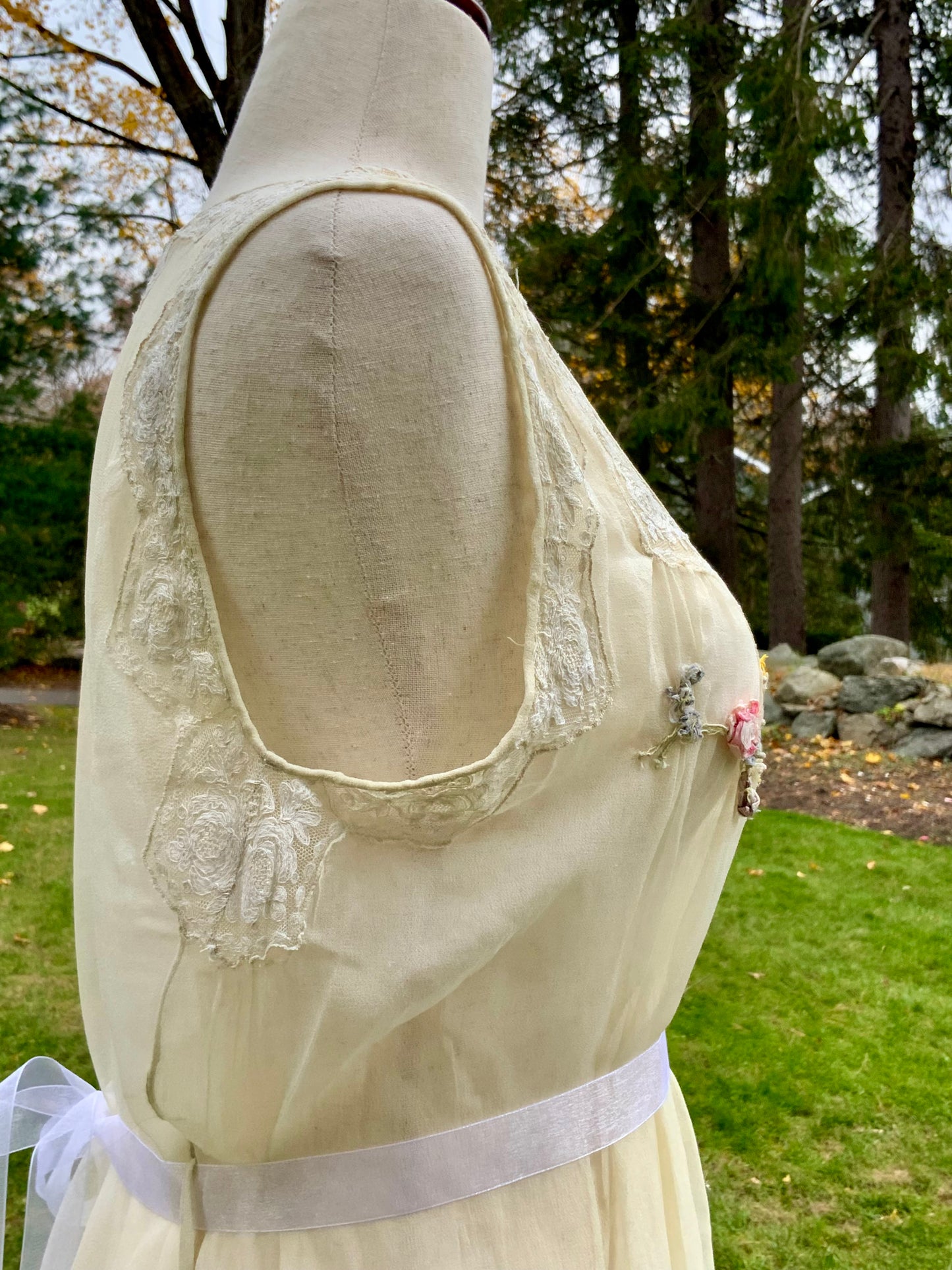 Edwardian–1920s Sheer Silk Chiffon Slip Dress | -Trousseau Lingerie Gown –20AP