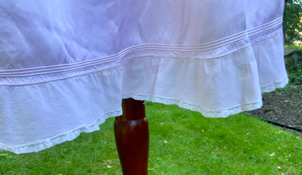 1930s Pink Satin Slip Dress with Lace and Chiffon Ruffle.30CJ
