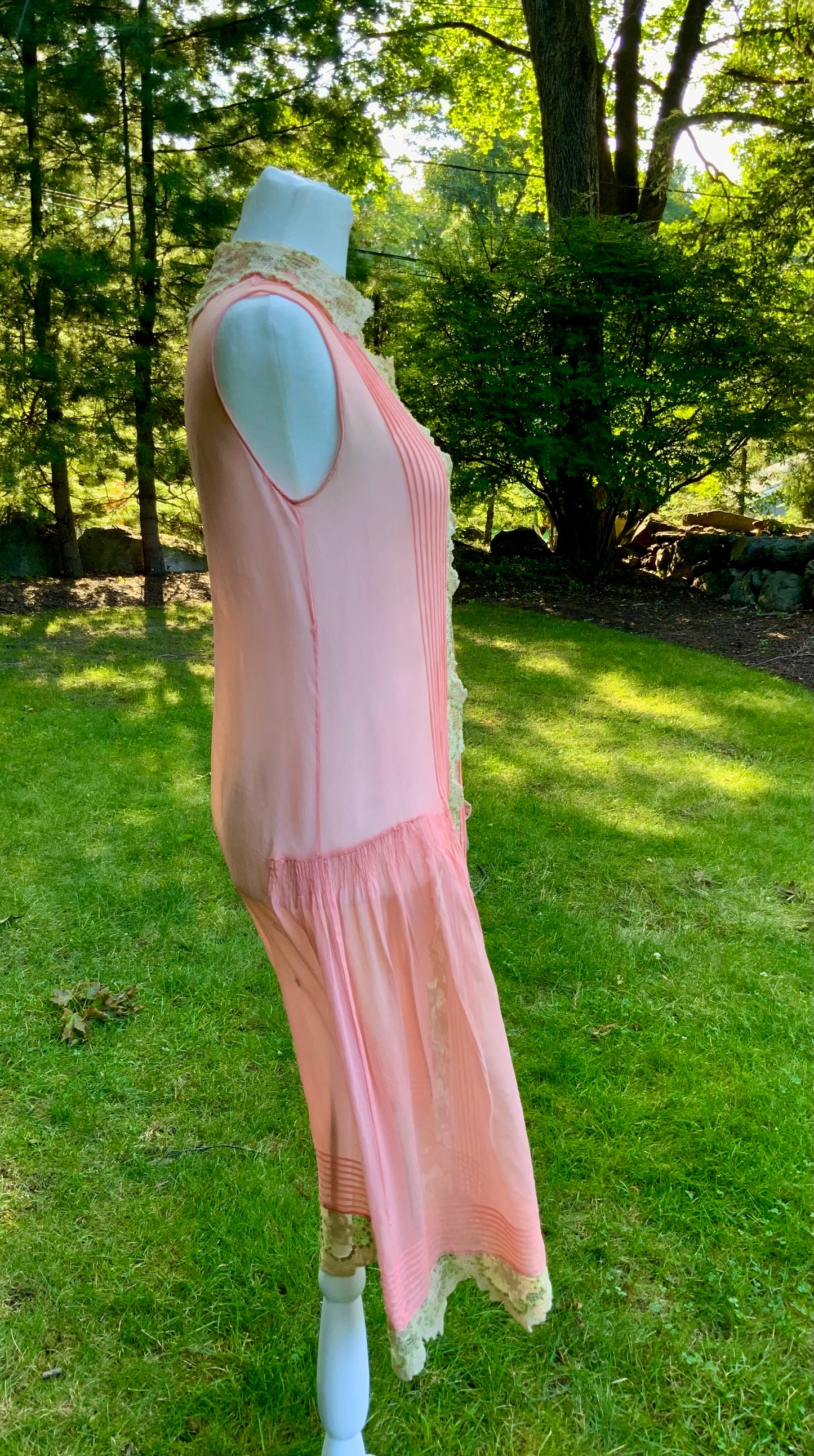 Rare 1920s Silk Chiffon Flapper Dress Art Deco Lace Dress Original Silk Slip Antique Pink Dress Vintage Restored with Vintage Appliqués. 20AS