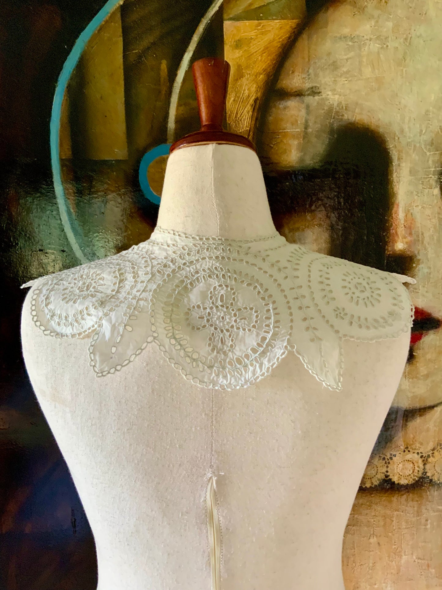Antique Edwardian Cutwork Cotton Collar – Broderie Anglaise Embroidered Detachable Collar