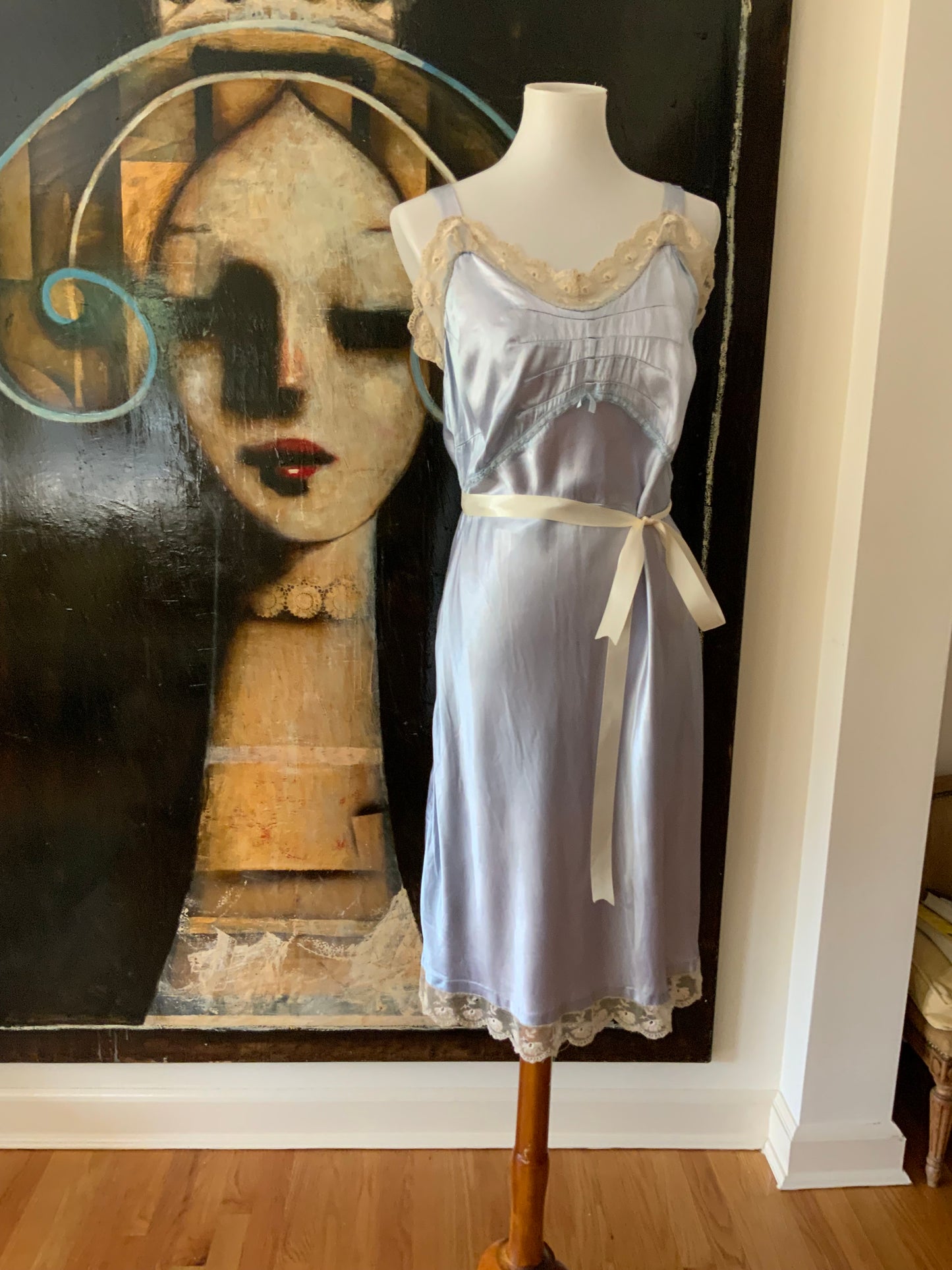 Light Blue satin Slip dress - 50s