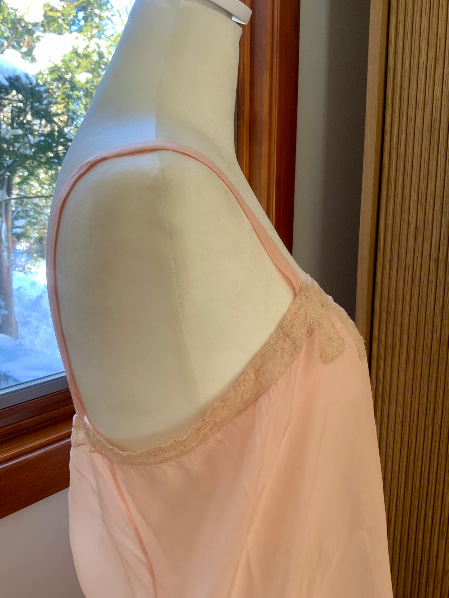 1920s–30s Blush Silk Teddy (Camiknicker) — Pure Silk Boudoir One-Piece with Lace Appliqué-20AL
