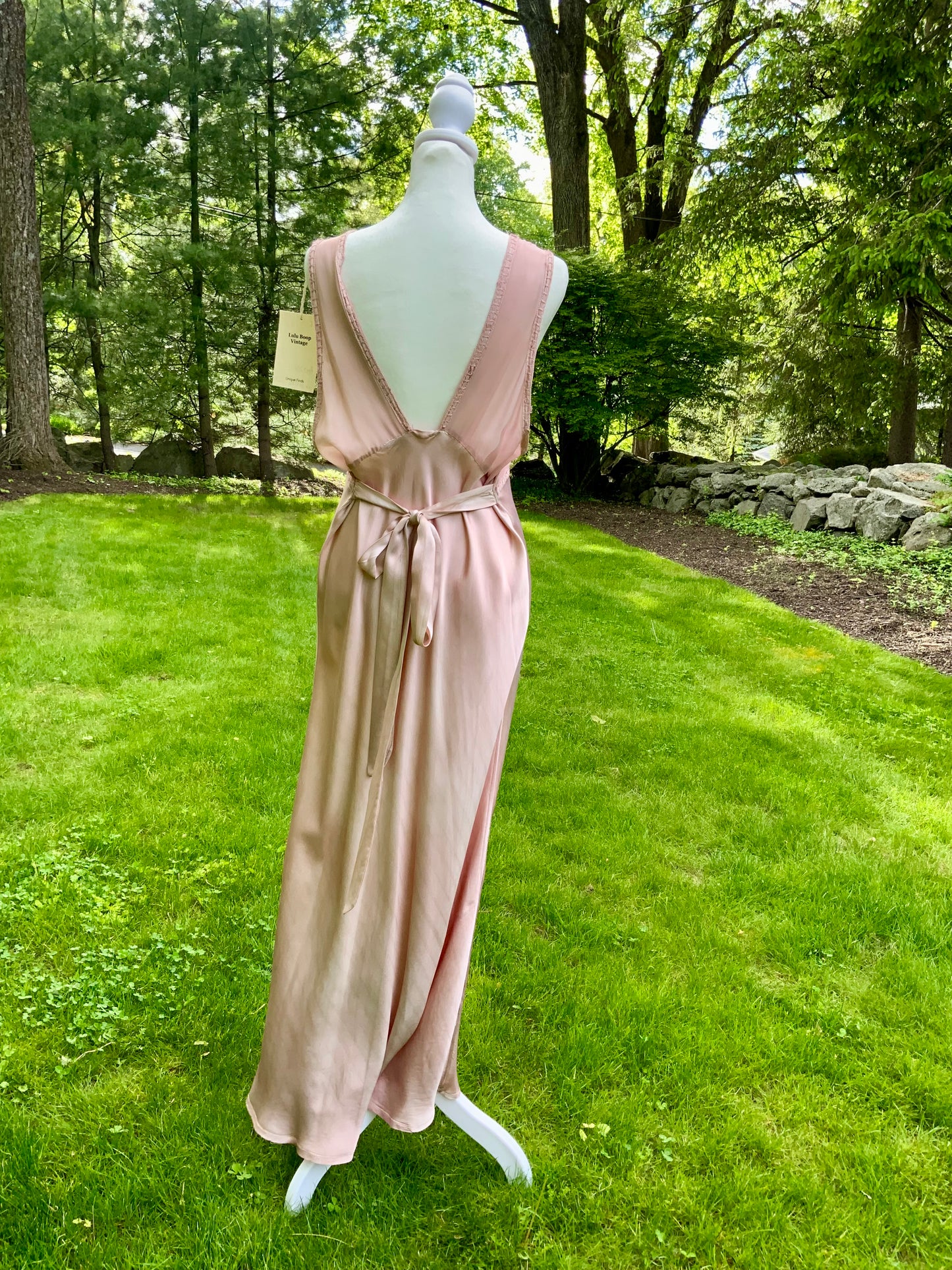 One of a Kind Hand Dyed 1930s Silk Satin Gown | Peach Nude Antique Slip Dress-30CE