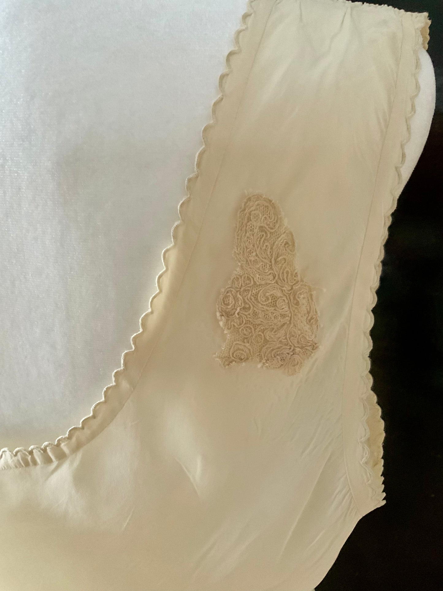Antique 1930s–40s Pure Silk Nightgown — Ivory Bias Cut Slip Dress with Pintucks & Embroidery-40AT