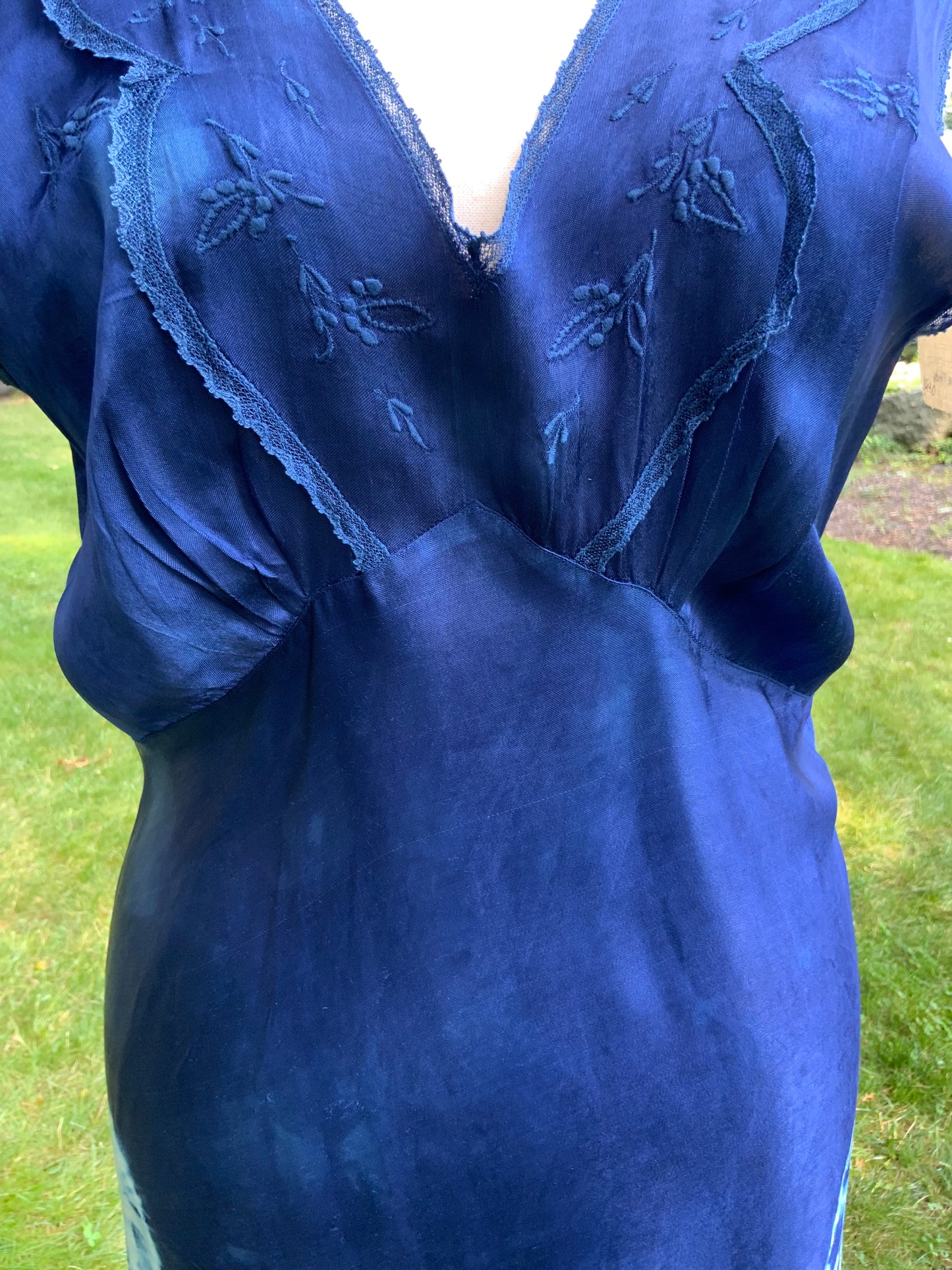 1930s Hand-Dyed Indigo Silk Slip Dress with Batik Resist Dye | OOAK
-40BN