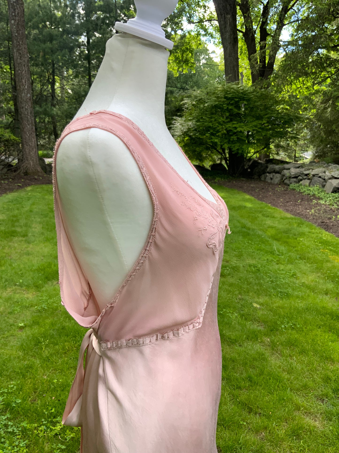 One of a Kind Hand Dyed 1930s Silk Satin Gown | Peach Nude Antique Slip Dress-30CE