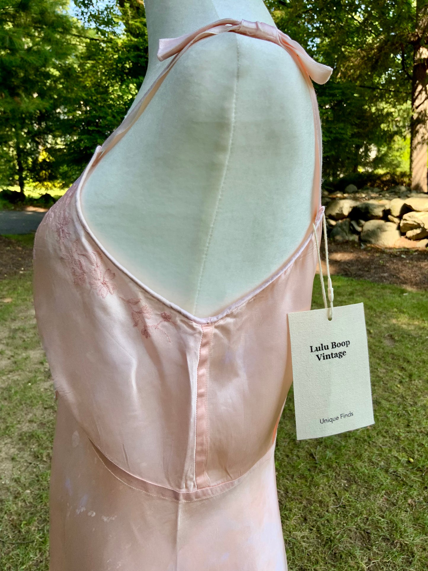 1940s Vintage Peach Satin Slip Dress Embroidered Floral Bodice Restored Bridal Boudoir Nightgown.40CG