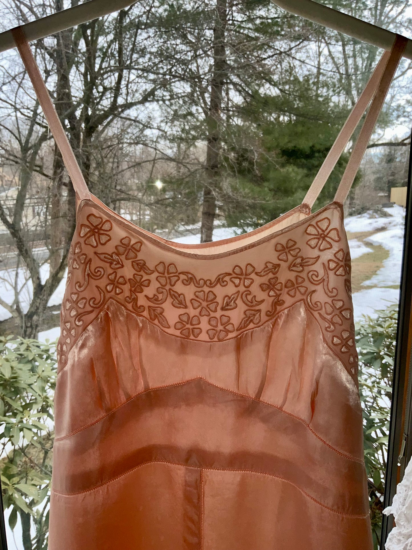 Vintage Peach Silk Satin Slip Dress - 1990s Lingerie Dress-90G