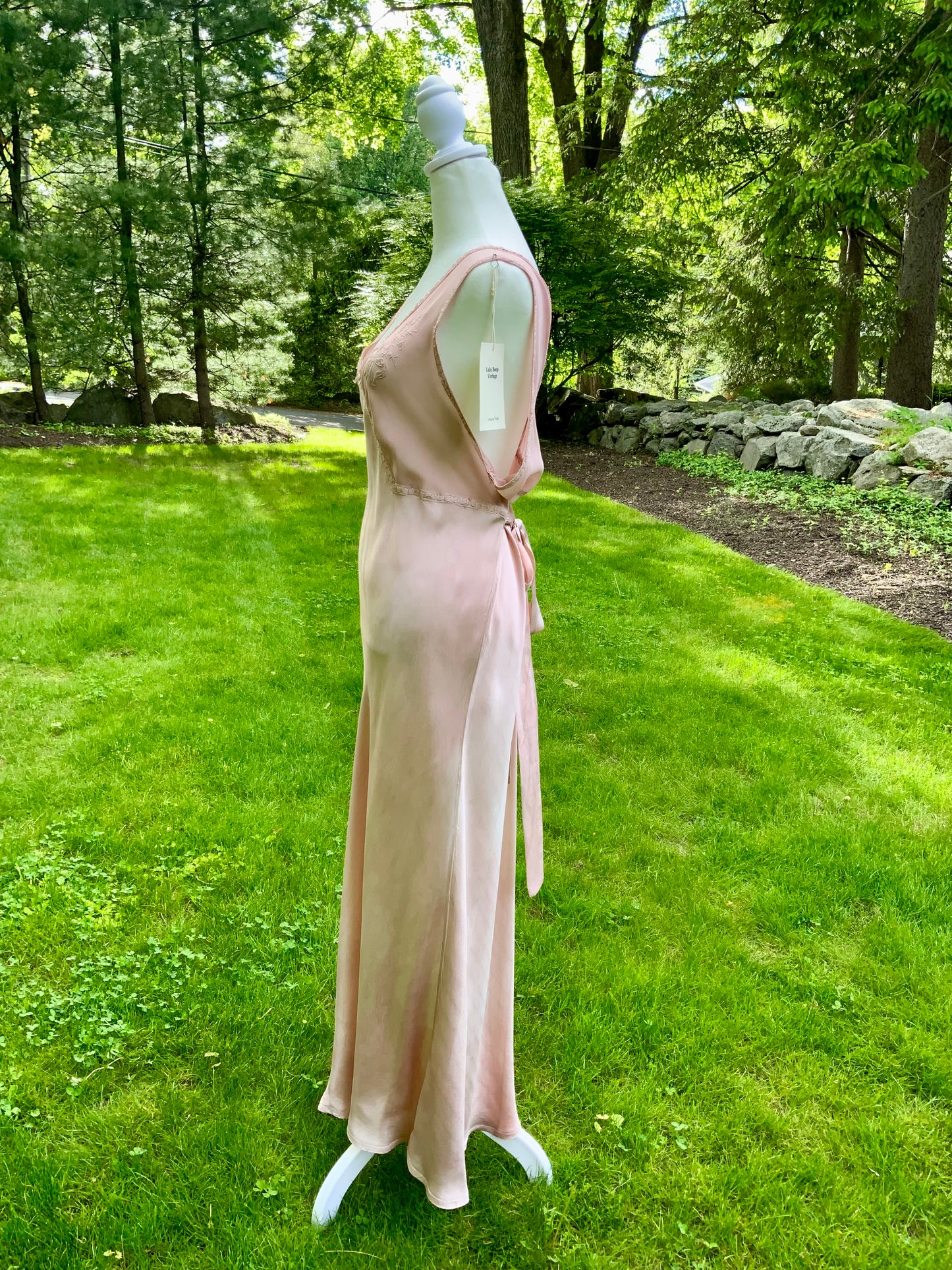 One of a Kind Hand Dyed 1930s Silk Satin Gown | Peach Nude Antique Slip Dress-30CE