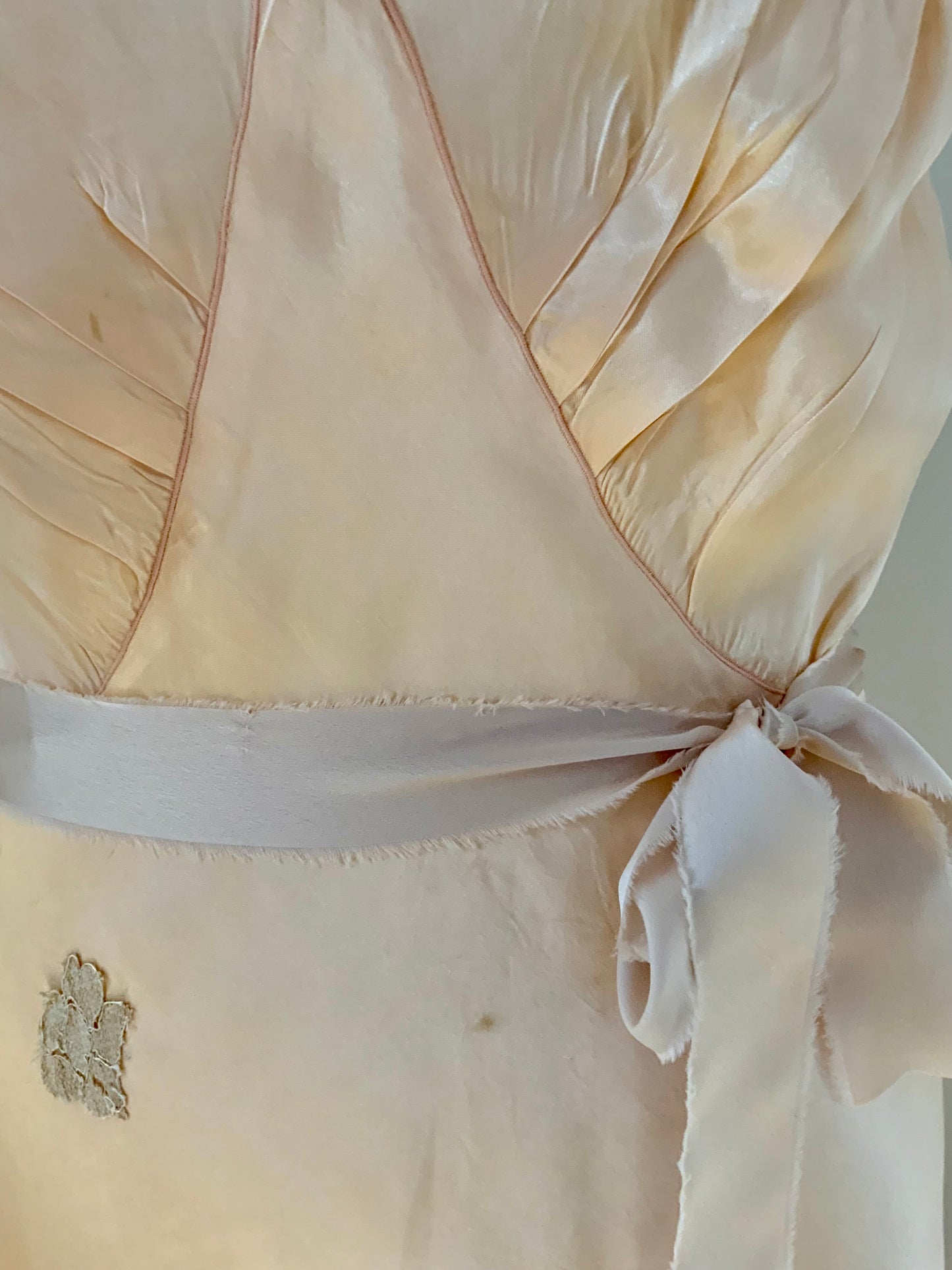 Vintage Hand-Dyed Silk Slip Dress with Lace Bodice | 30s–40s
 - 40AW