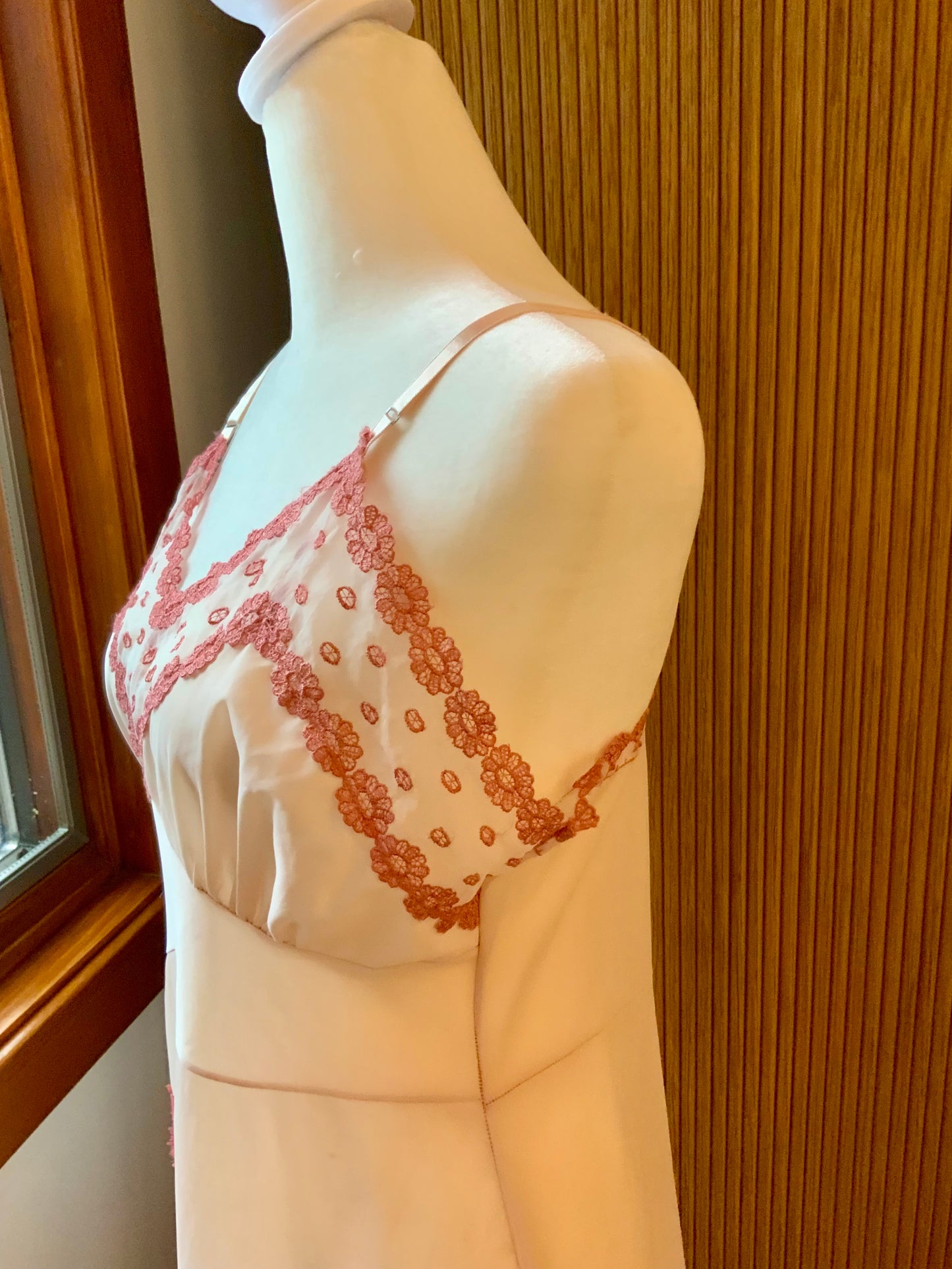 Hand Dyed Vintage 1970s Nylon Chiffon Slip Dress Lace Trim Empire Waist Sheer Romantic Nightgown- 50BR