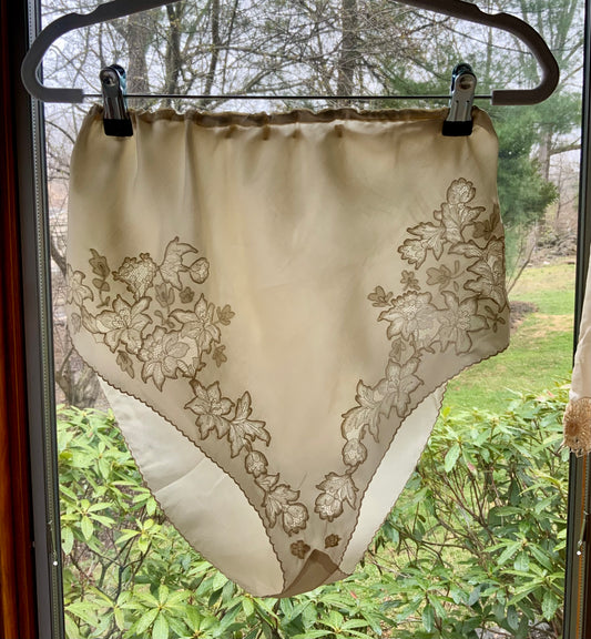 Antique Silk Tap Pants Bloomers Embroidered Lace Edwardian Lingerie Ivory Silk Panties-20AH