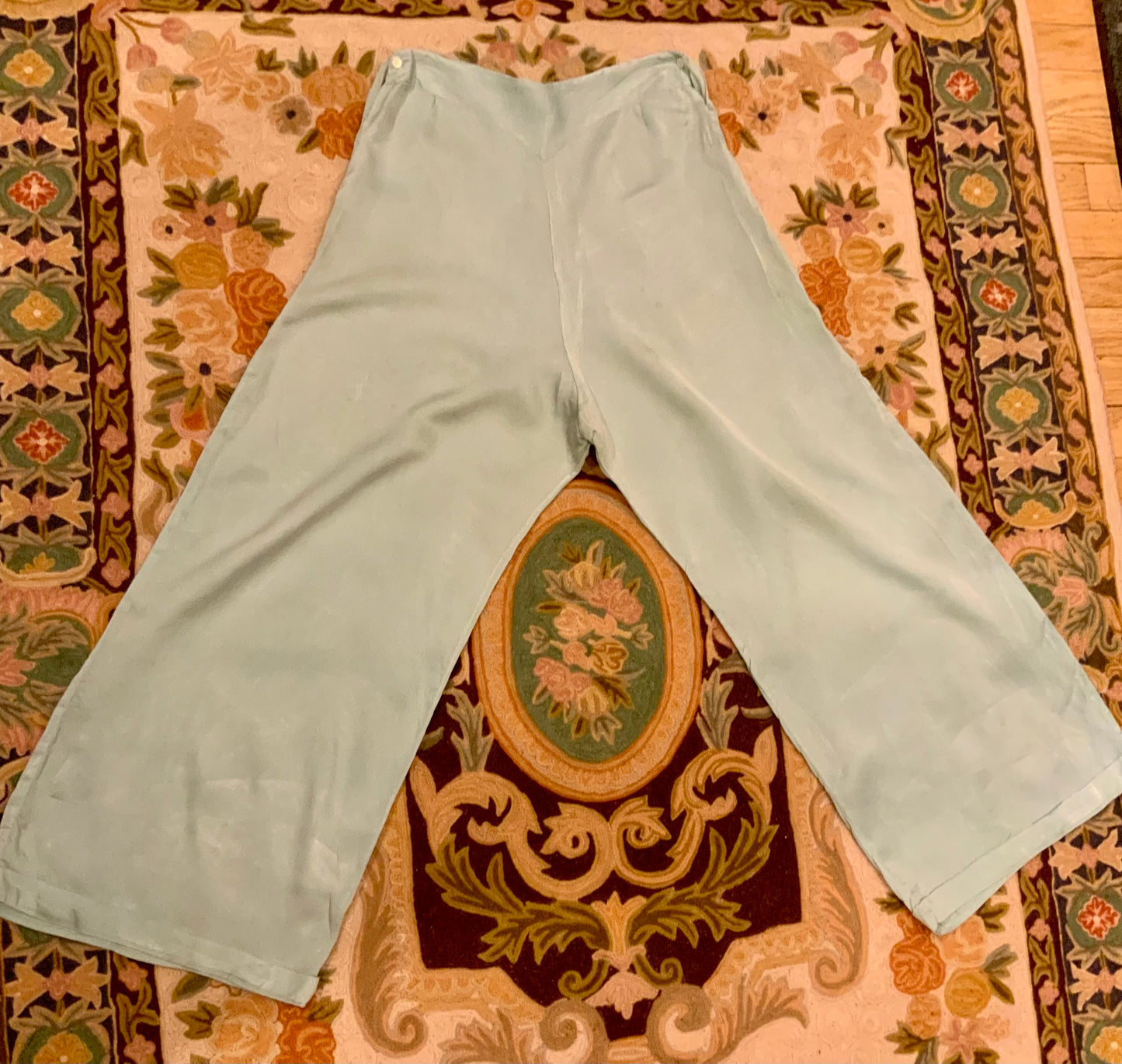 1930s Silk Pajama Pants – Pale Jade Vintage Lounge Trousers - 30AX