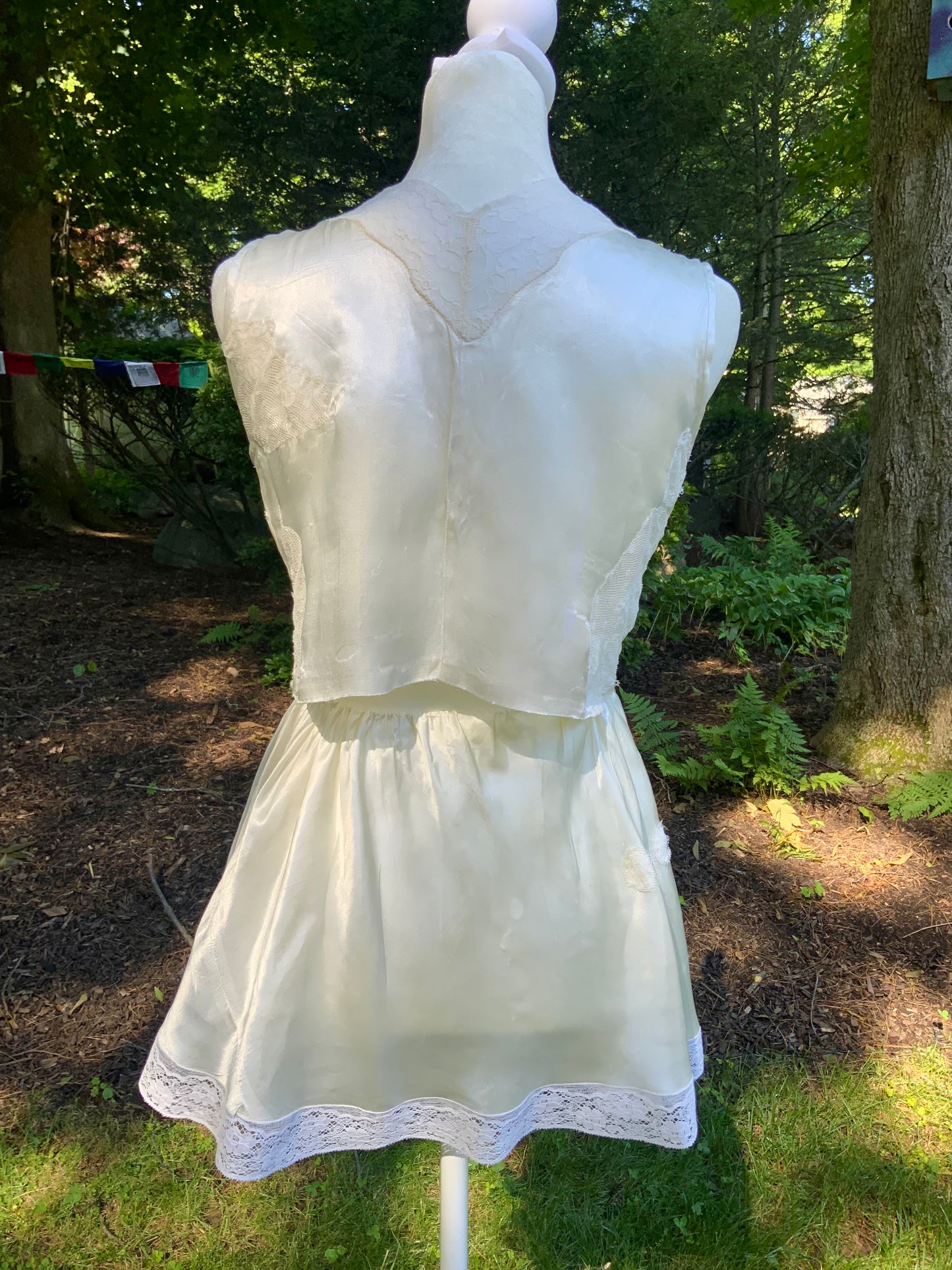 One-of-a-Kind Reconstructed 1940s Silk Set | Vintage Lace Top & Skirt-40CF