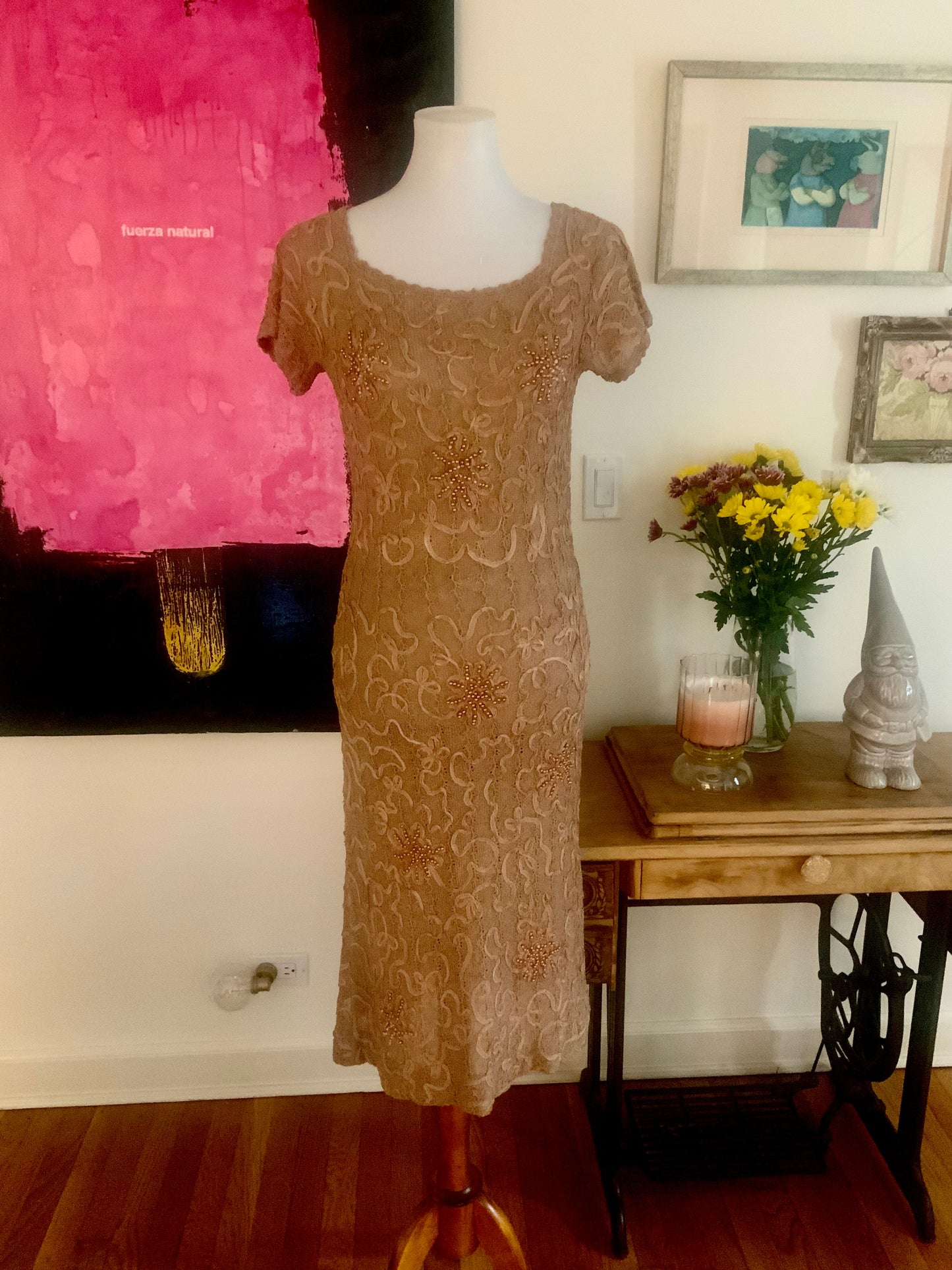Knitted Dress, Beaded, Soutache Ribbon Embroidery - 30s