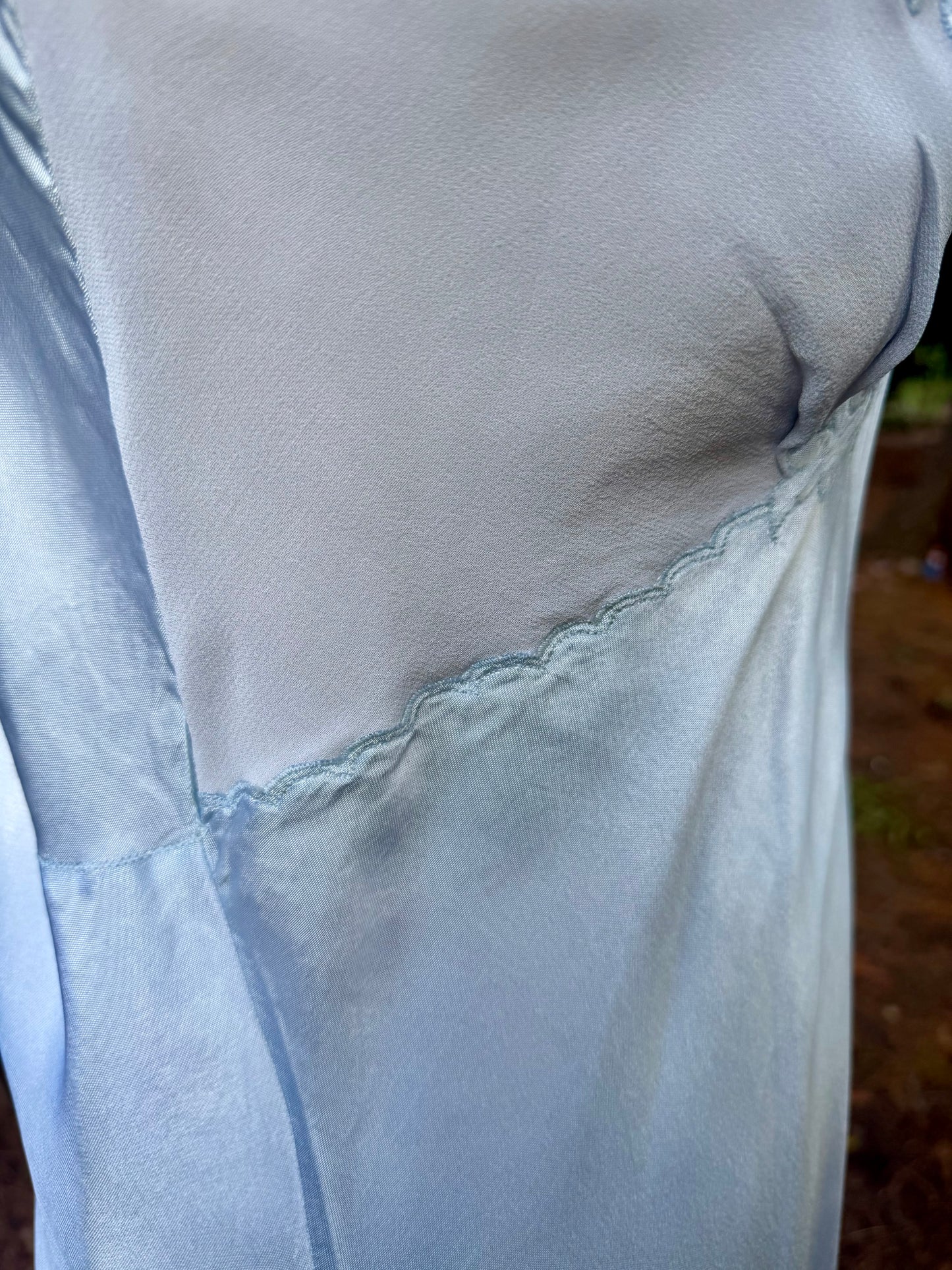 1930s Powder Blue Silk Satin Slip Dress | Embroidered Illusion Mesh Bodice |Large
-30BV