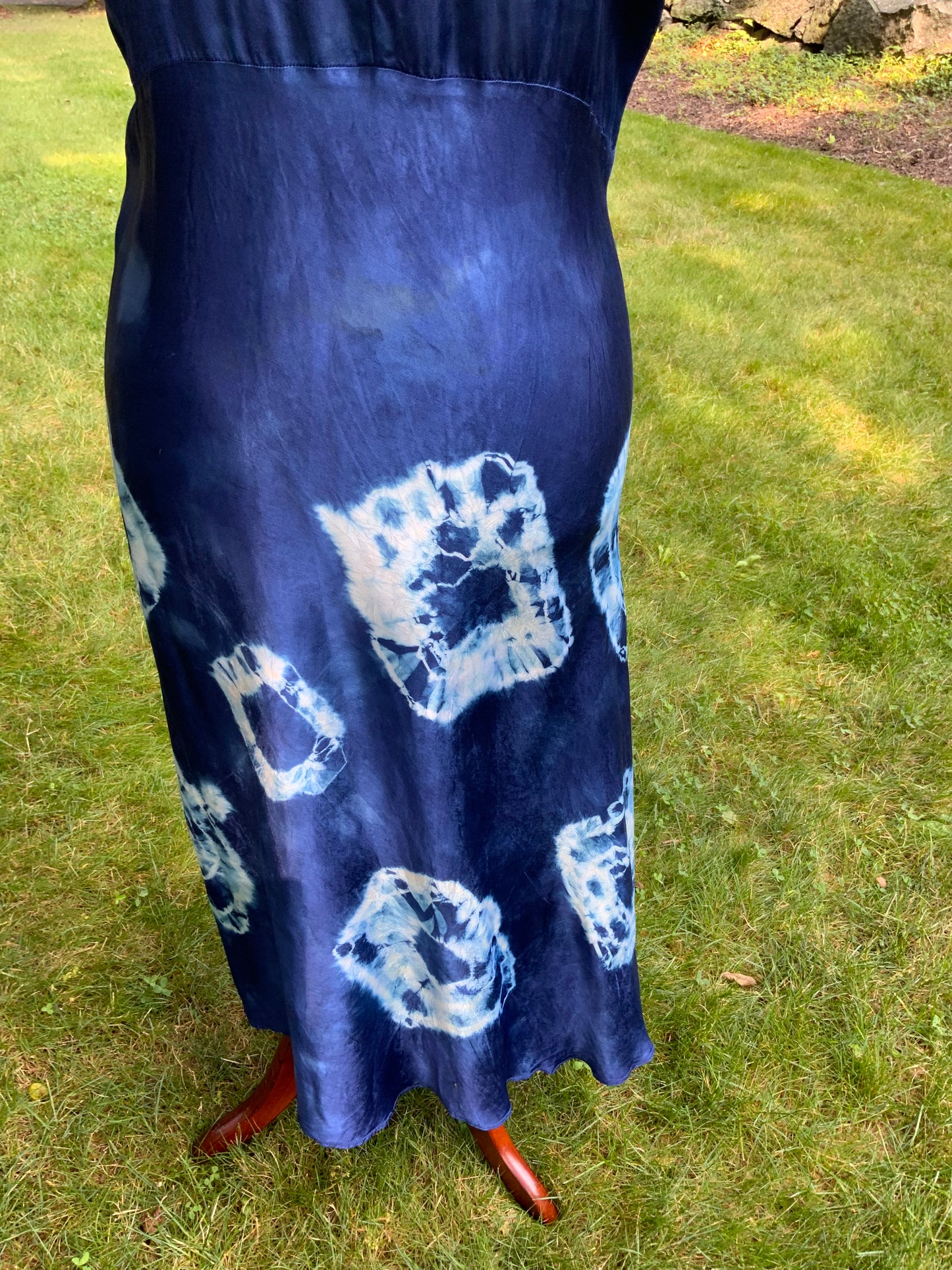 1930s Hand-Dyed Indigo Silk Slip Dress with Batik Resist Dye | OOAK
-40BN