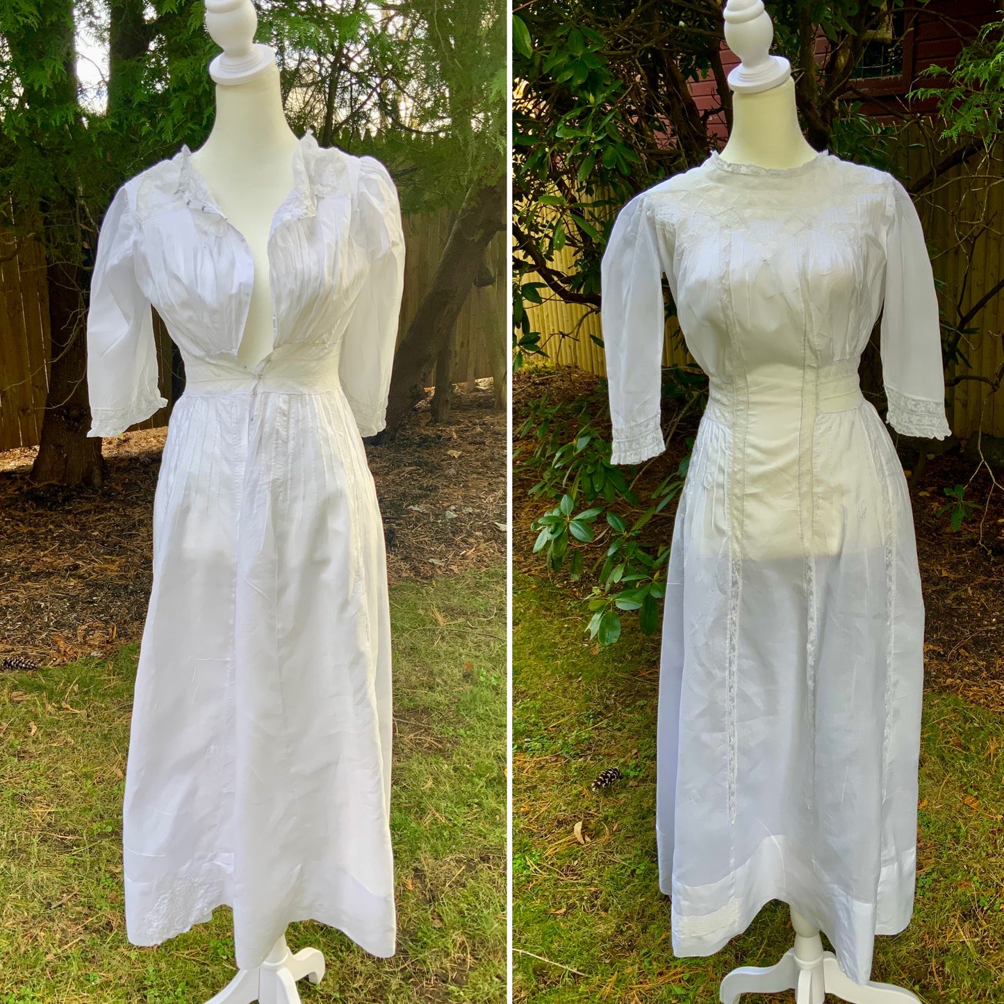 Edwardian White Cotton Lace Tea Dress c.1908–1914 — Pintucks, Lace Inserts - ED37
