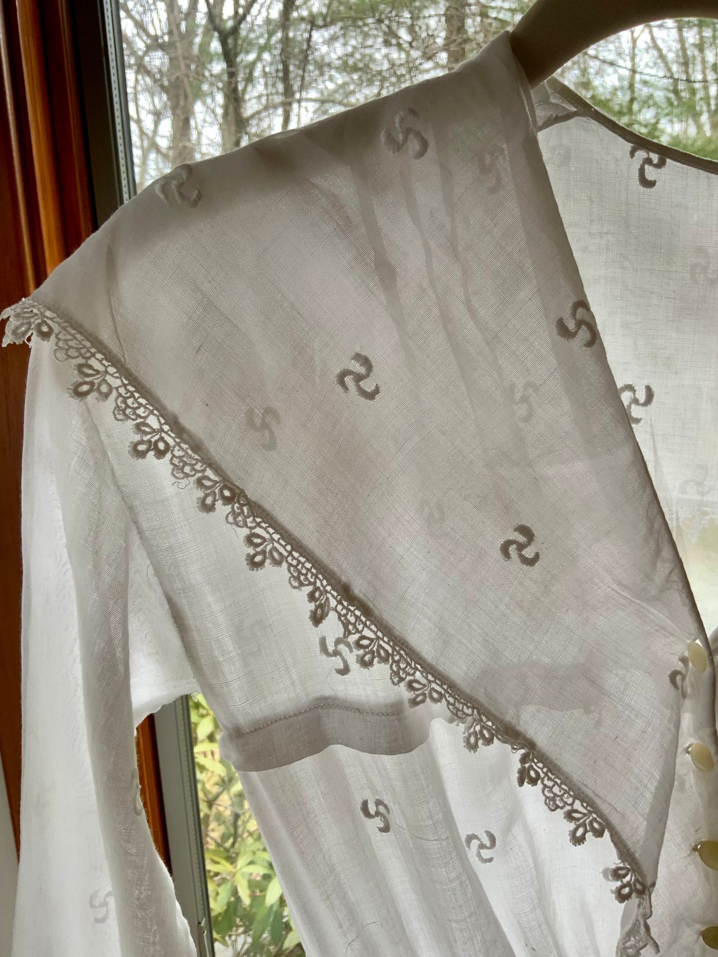 Edwardian Lingerie Dress 1915–1925 Sheer Embroidered Cotton with Lace Detail-ED73