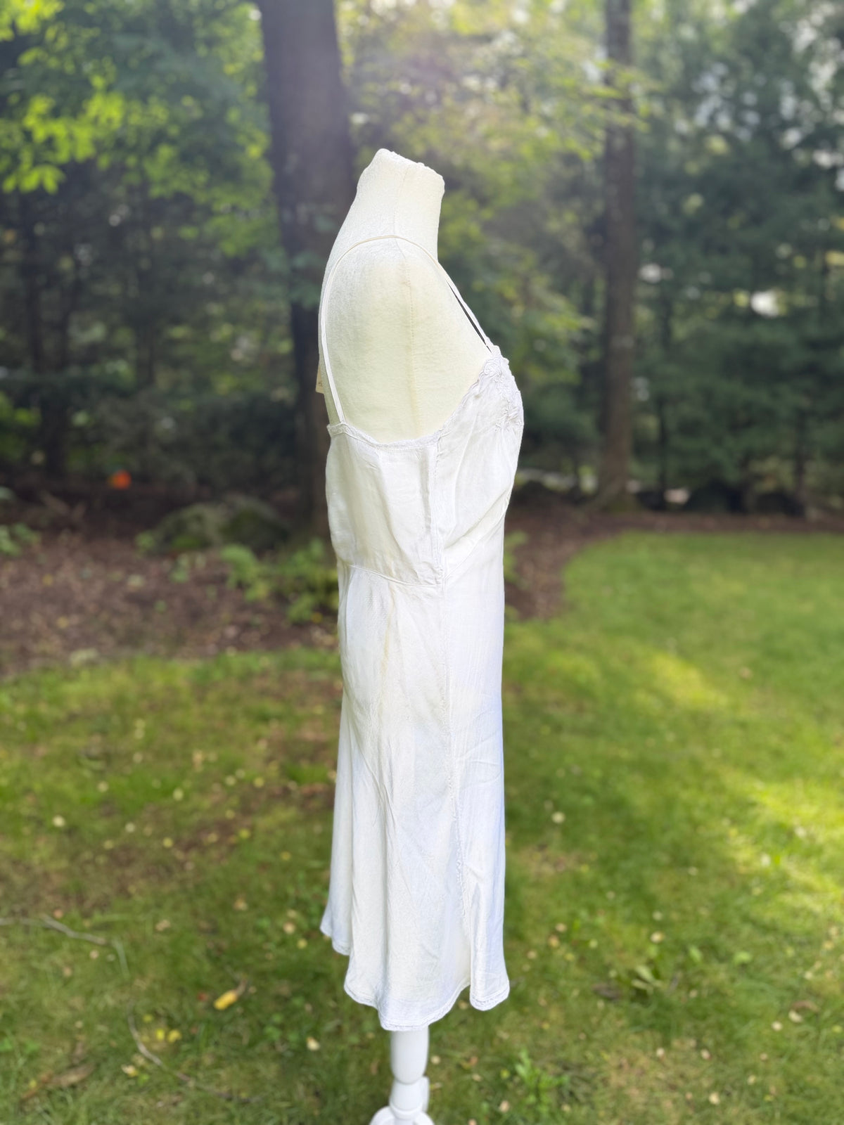 1930s White Pure Rayon Bias Cut Slip Dress with Lace Bodice.30CH